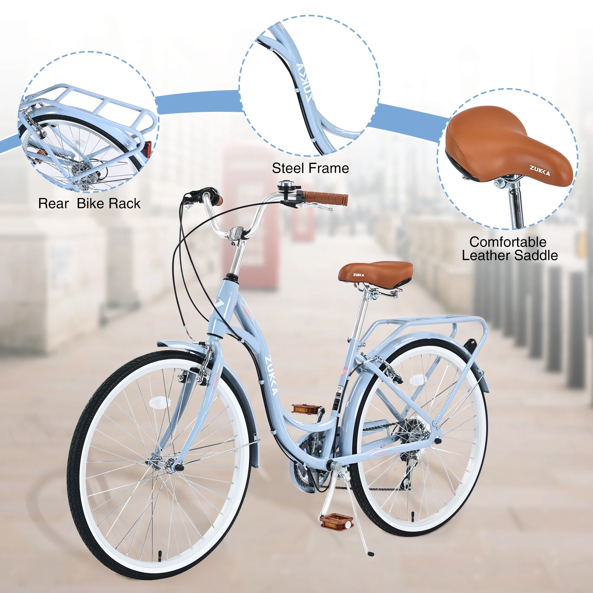 Arnahaishe Beach Cruiser Bike for Women 26-Inch Wheels 7-Speed, Steel Frame Commuter Bike for Ladies Girls, Blue - Womvr