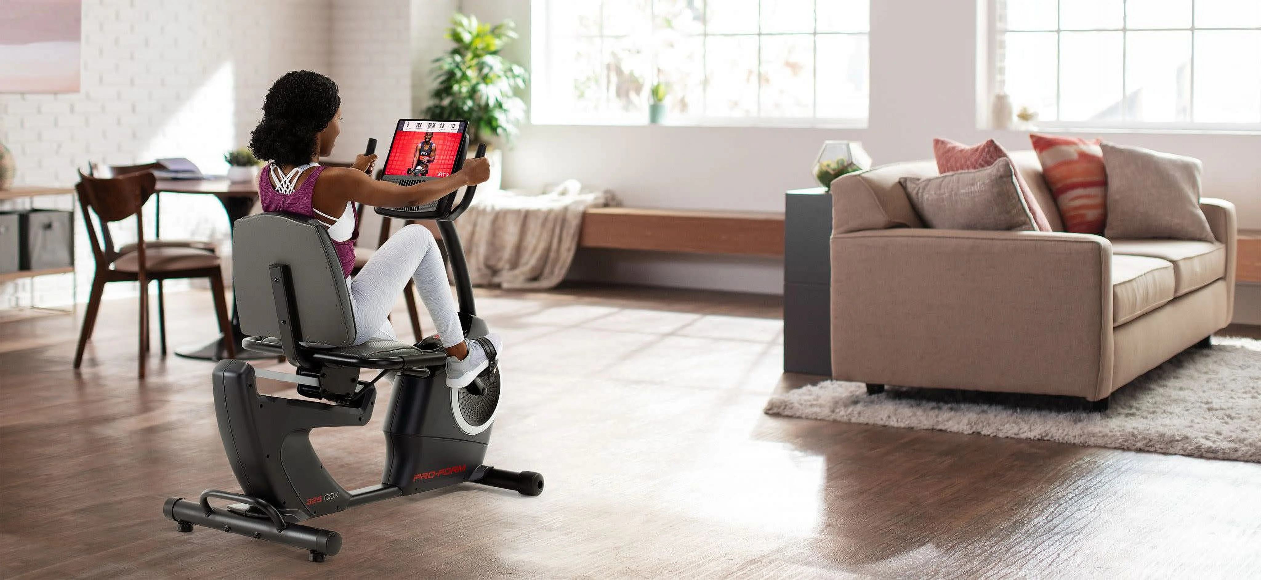 ProForm 325 CSX; Recumbent Exercise Bike with 5” Display, Built-In Tablet Holder, and Fan - Womvr