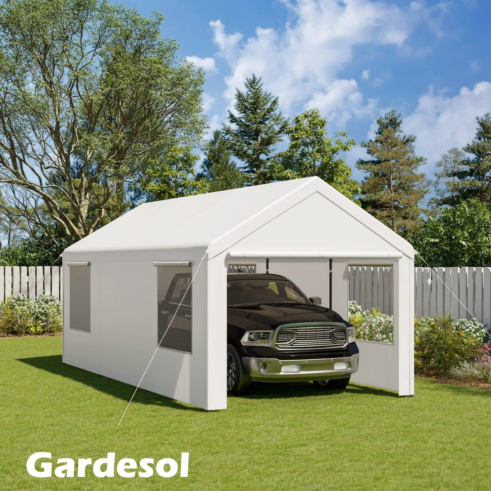 Gardesol Carport, 12'x20' Extra Large Heavy Duty Carport with Removable Sidewalls & Doors, Portable Garage Car Canopy for Car, Truck, SUV, Beige - Womvr