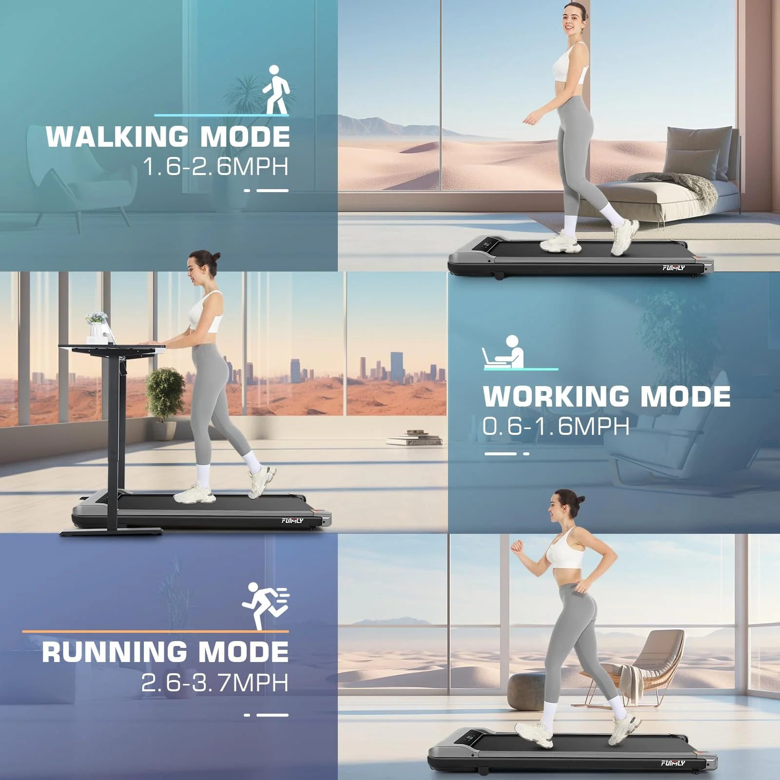 FUNMILY Walking Pad Treadmill with Remote Control, Electric Treadmill with LED Display, Under Desk Treadmill for Home Office Use, Black - Womvr