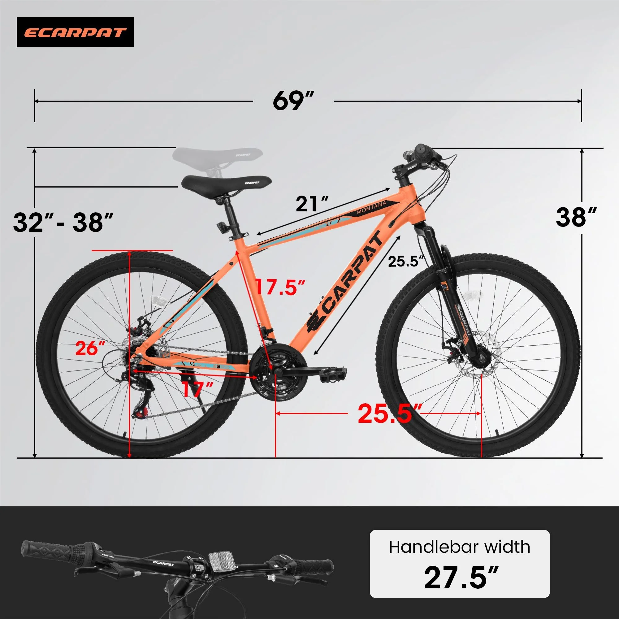 24 inch Mountain Bike, Shimano 21 Speed Drive, Dual Disc Brake, Front Suspension MTB For Boy Girl - Womvr