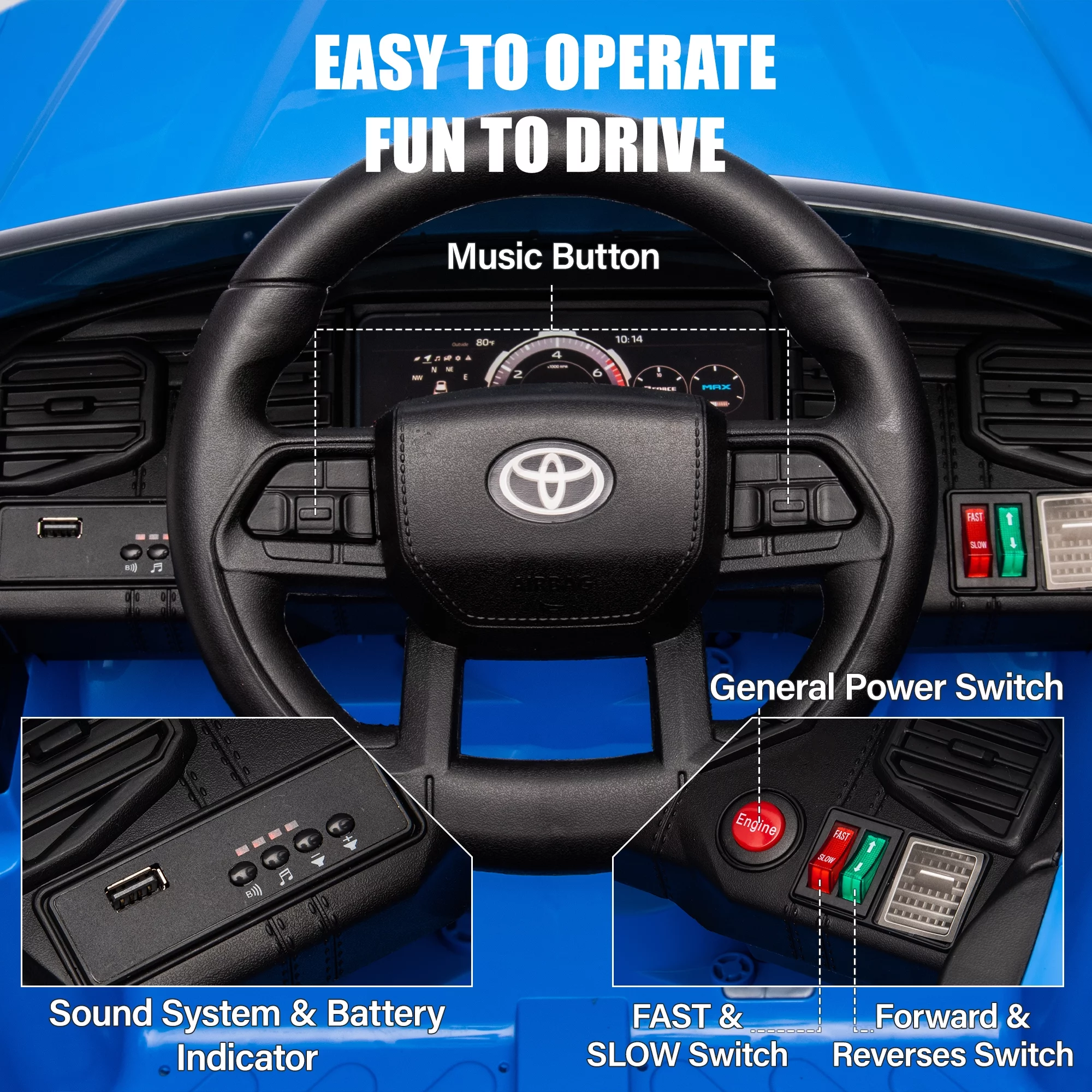 Toyota Tundra 12 V Powered Ride on Cars, Electric Pickup Truck Toys for Kids with Remote Control, 4 Wheels, Battery Powered, LED Light, MP3 Player, Green - Womvr