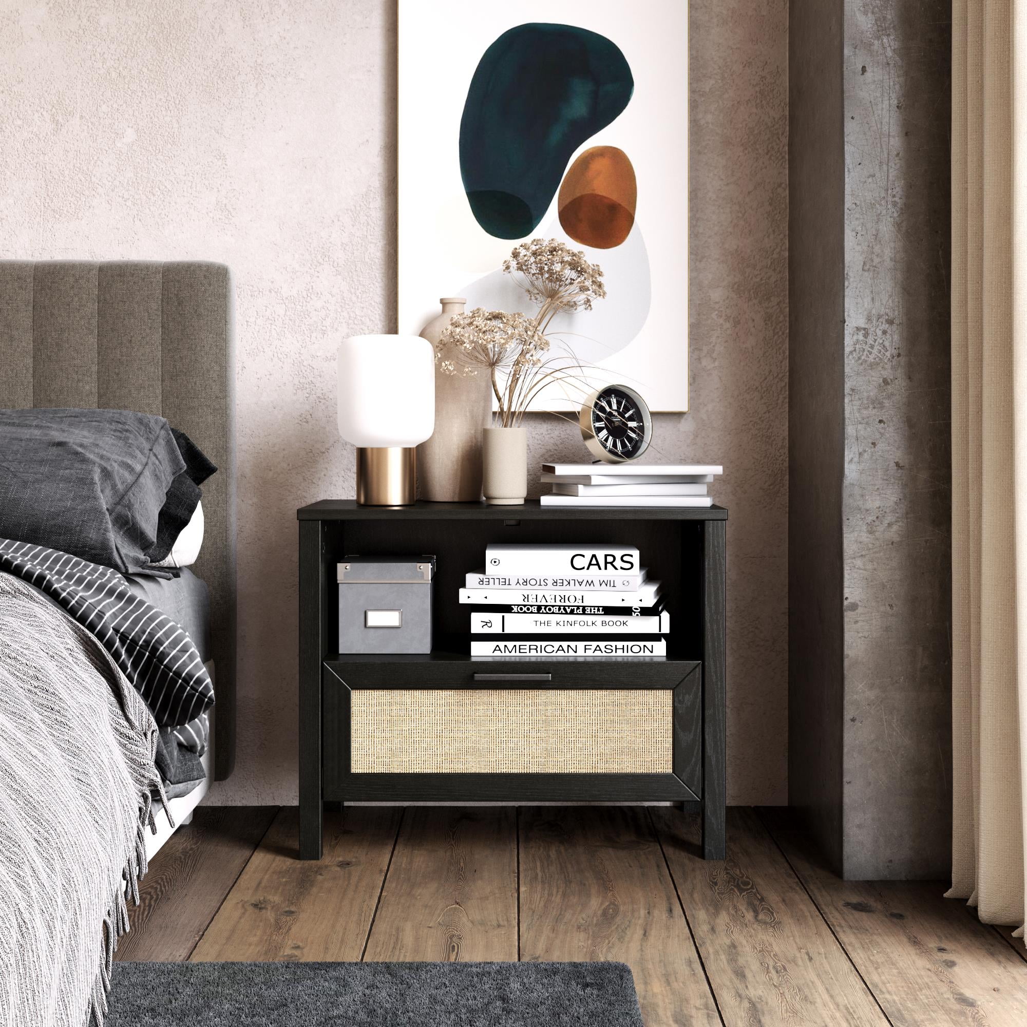 Novogratz Shay 1-Drawer Nightstand, Natural with Faux Rattan - Womvr