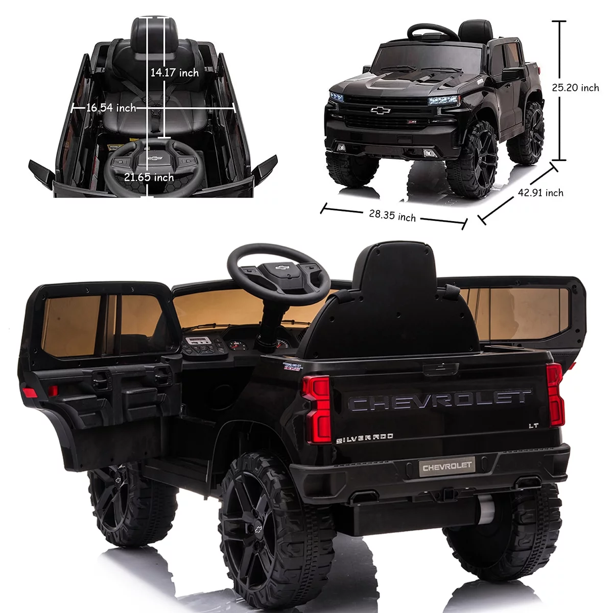 FUNTOK Licensed Chevrolet Silverado 12V Kids Electric Powered Ride on Toy Car with Remote Control & Music Player, Black - Womvr