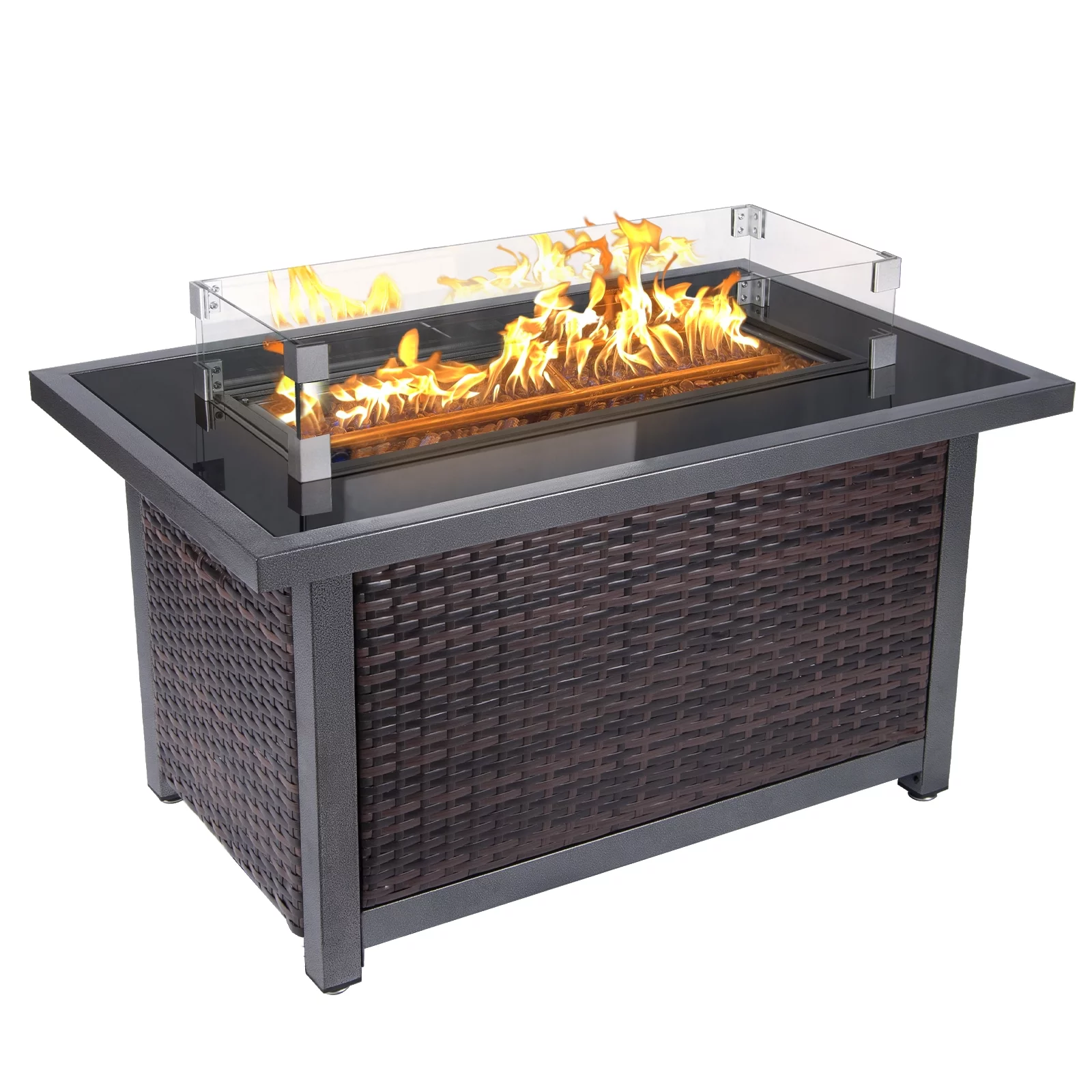Polar Aurora Propane Fire Pit Table, 50,000 BTU Auto-Ignition Fire Pit with Wind Guard - Womvr