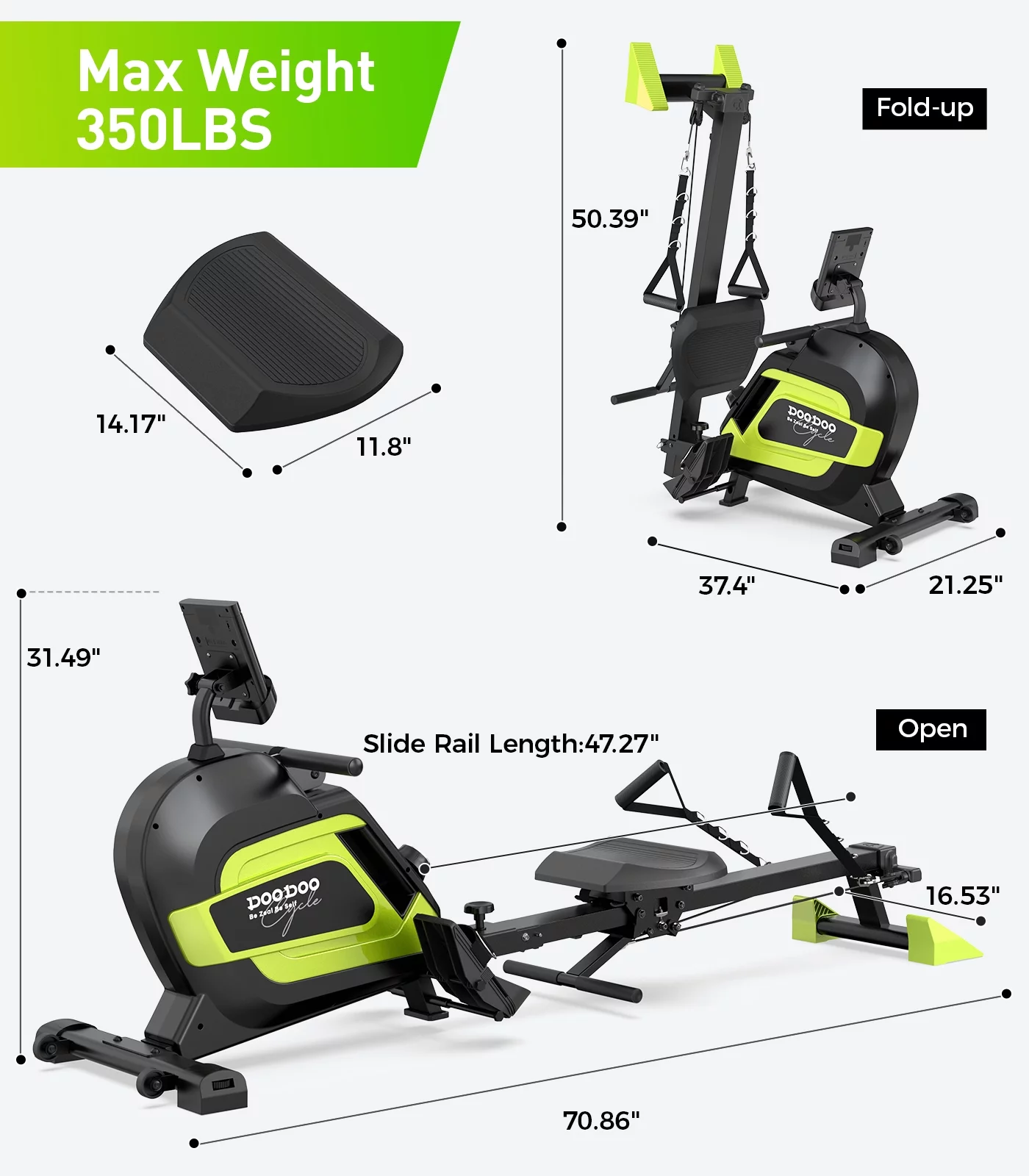 Pooboo Rowing Machine 350 LB Weight Capacity - Magnetic Rowing Machines for Home Use Multifunction Foldable Rower with Large Seat LCD Monitor - Womvr