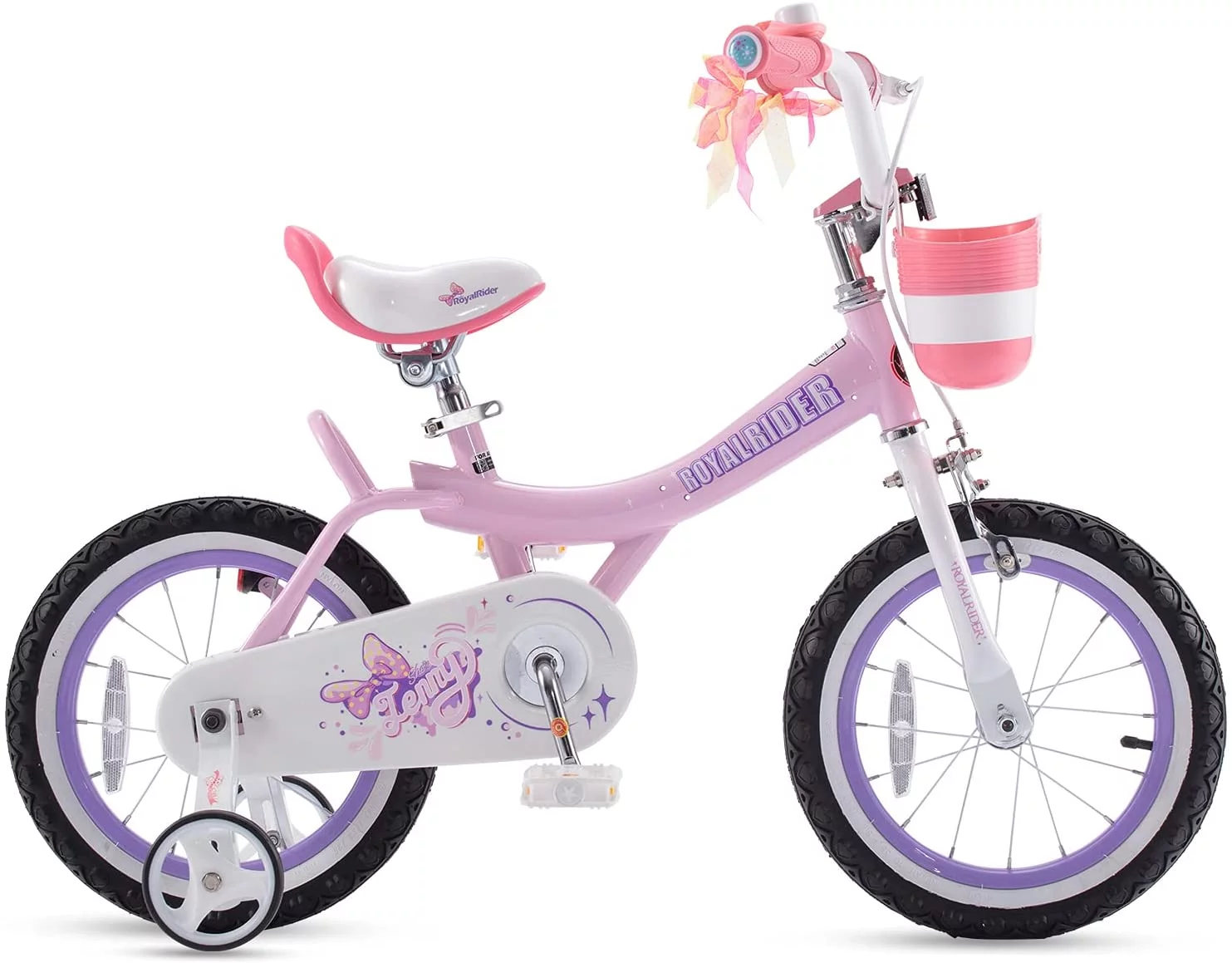 Royalbaby Jenny Girl's Kid's 14 In. Children's Beginner with Bicycle Training Wheels Basket , EL Pink - Womvr