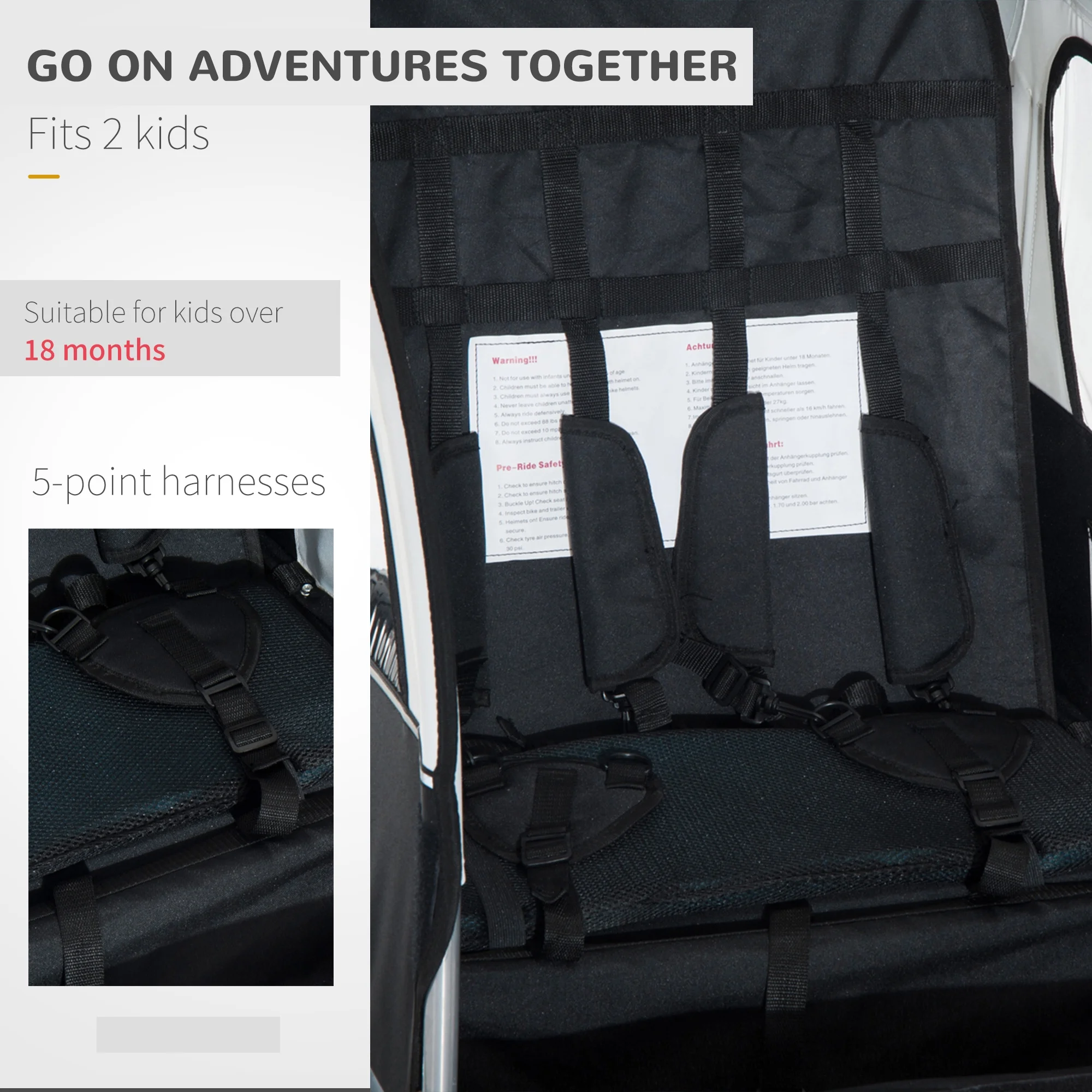 Aosom 2-in-1 Double Child Two-Wheel Bicycle Cargo Trailer with 2 Safety Harnesses, Green - Womvr