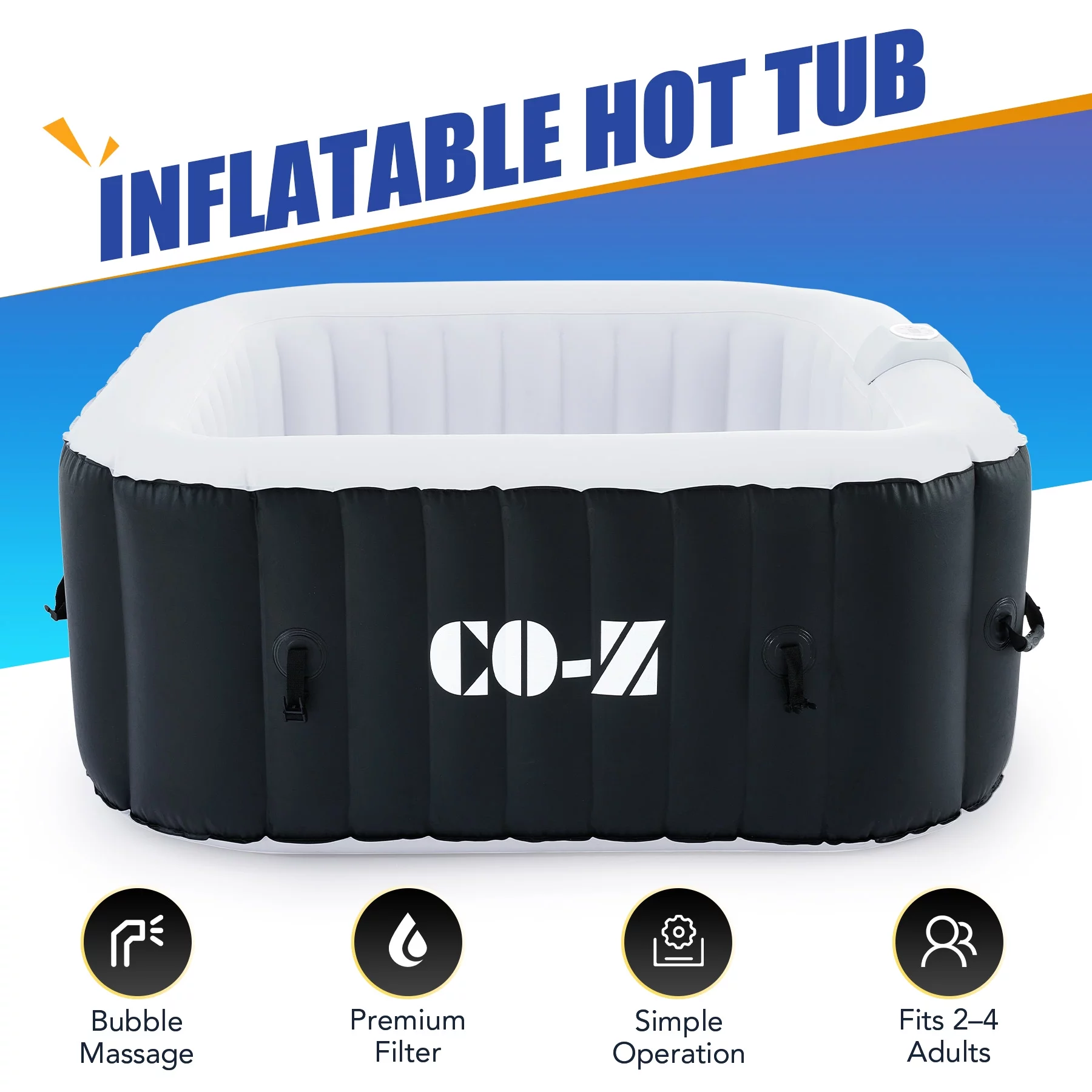 CO-Z 4-6 Person 7' Blow-Up Hot Tub with 130 Air Jets Cover Electric Pump Portable Pool, Gray - Womvr