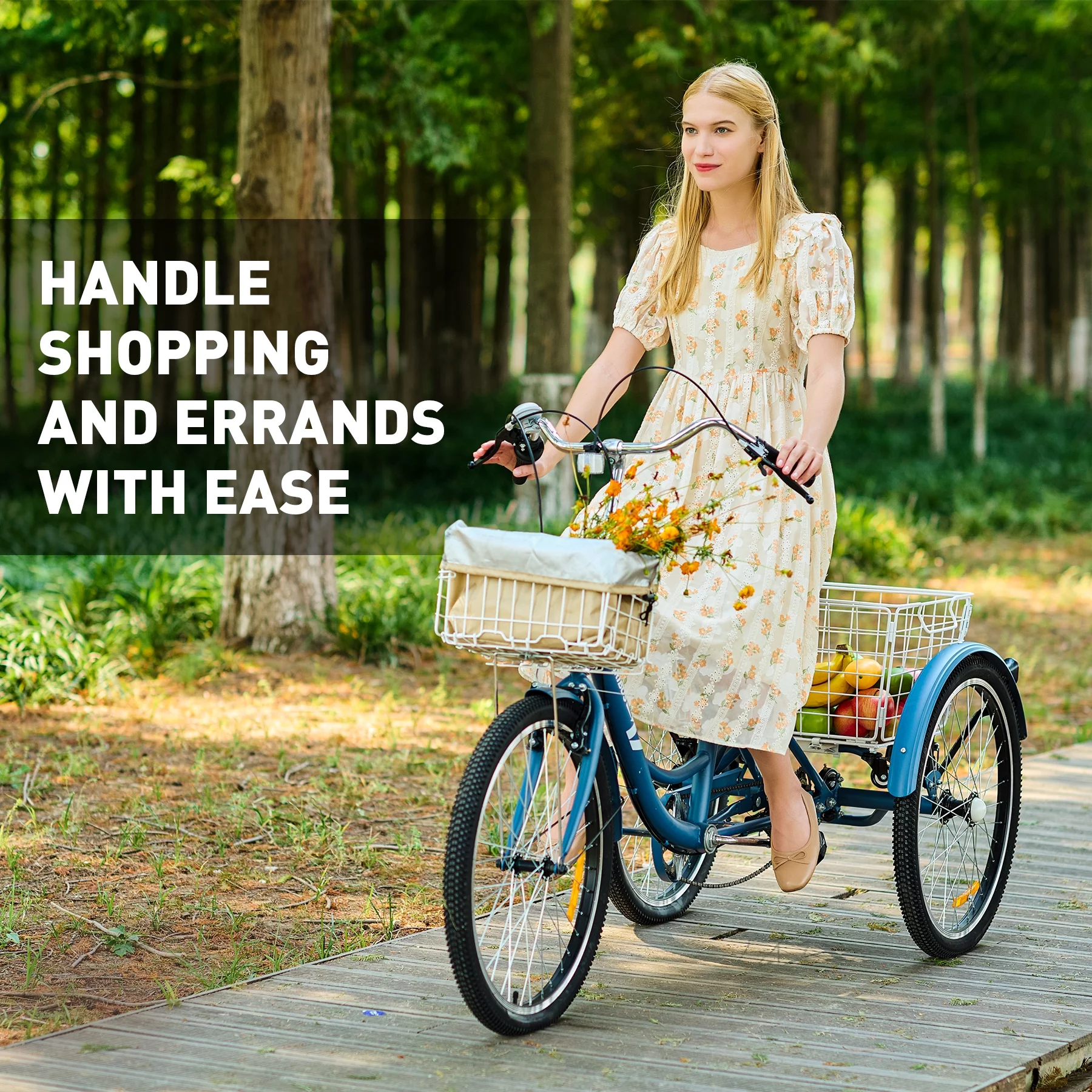 VIRIBUS 24 Inch Adult Trike 7 Speed Bike w Adjustable Seat 2 Baskets Matte Gray - Womvr