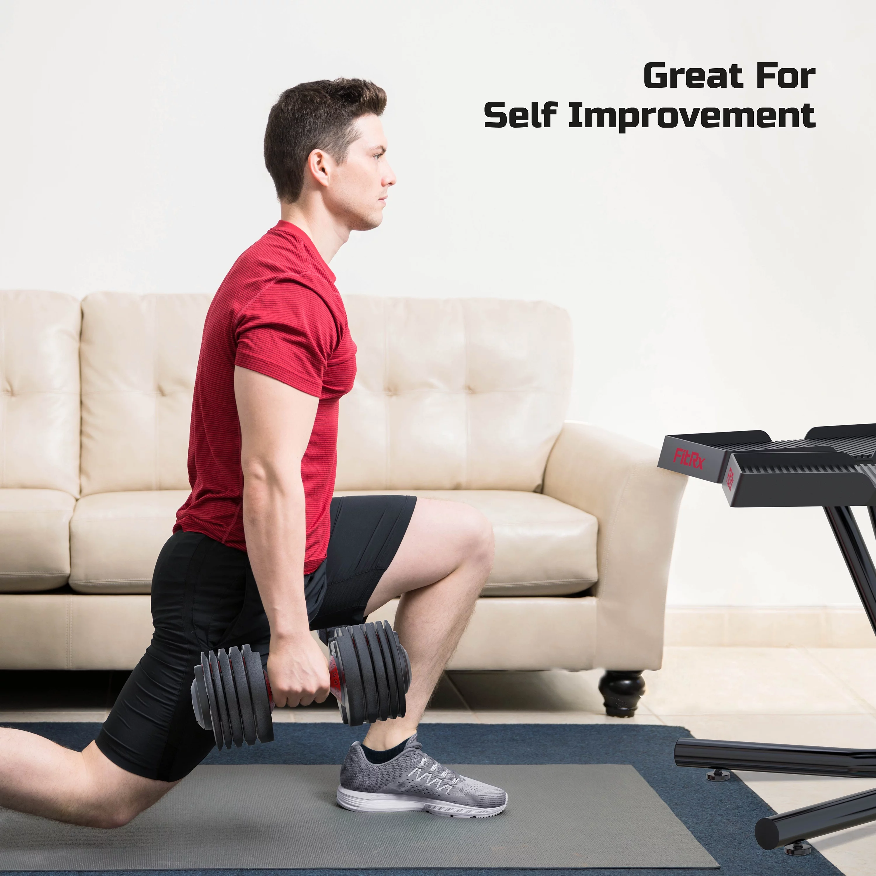 FitRx SmartBell, Quick-Select Adjustable Dumbbell, 5-52.5 lbs. Weight, Black, Single - Womvr