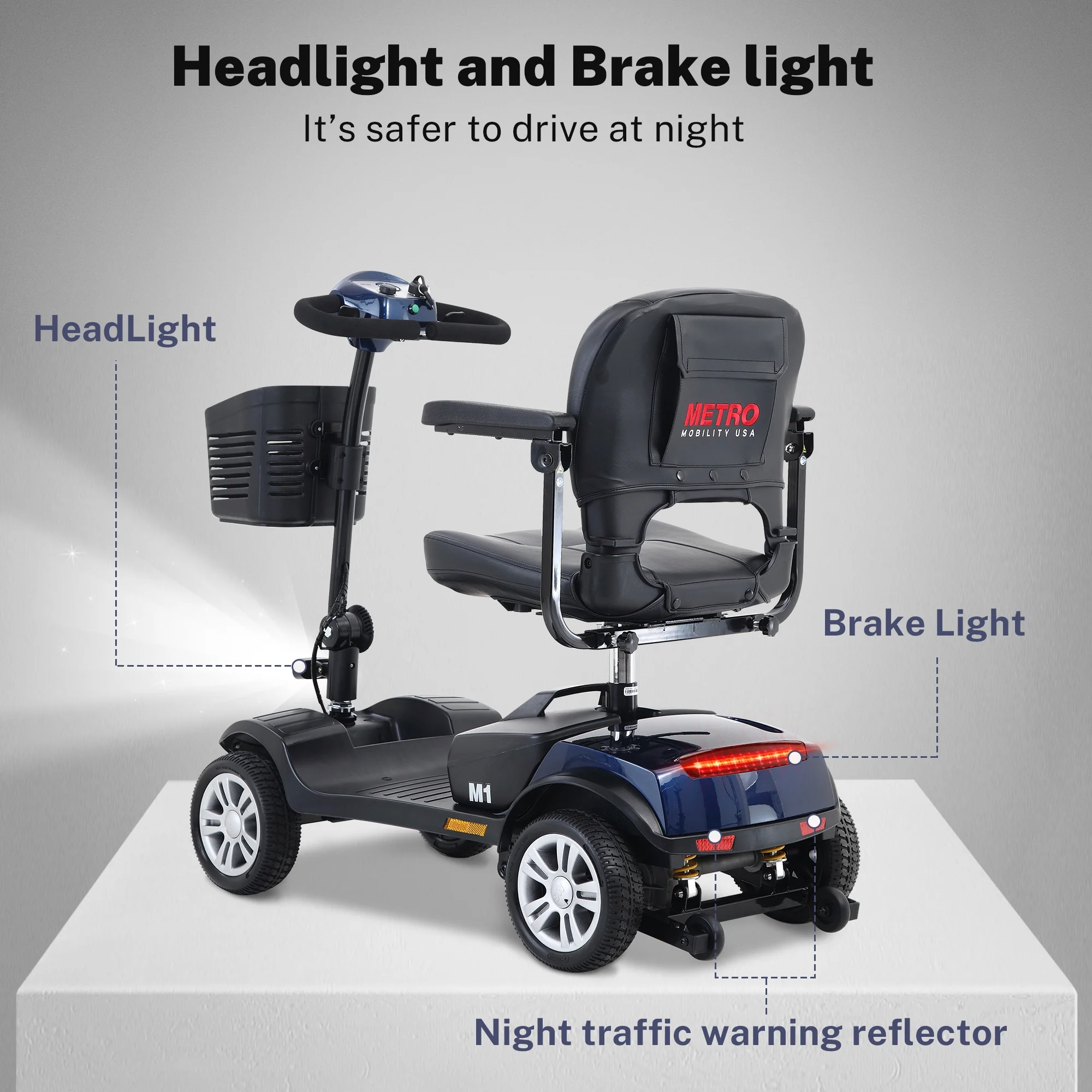 Segmart Mobility Scooter for Elderly, Durable Heavy Duty 4 Wheel Seniors Mobile Device with Lights, 300lbs, Blue - Womvr