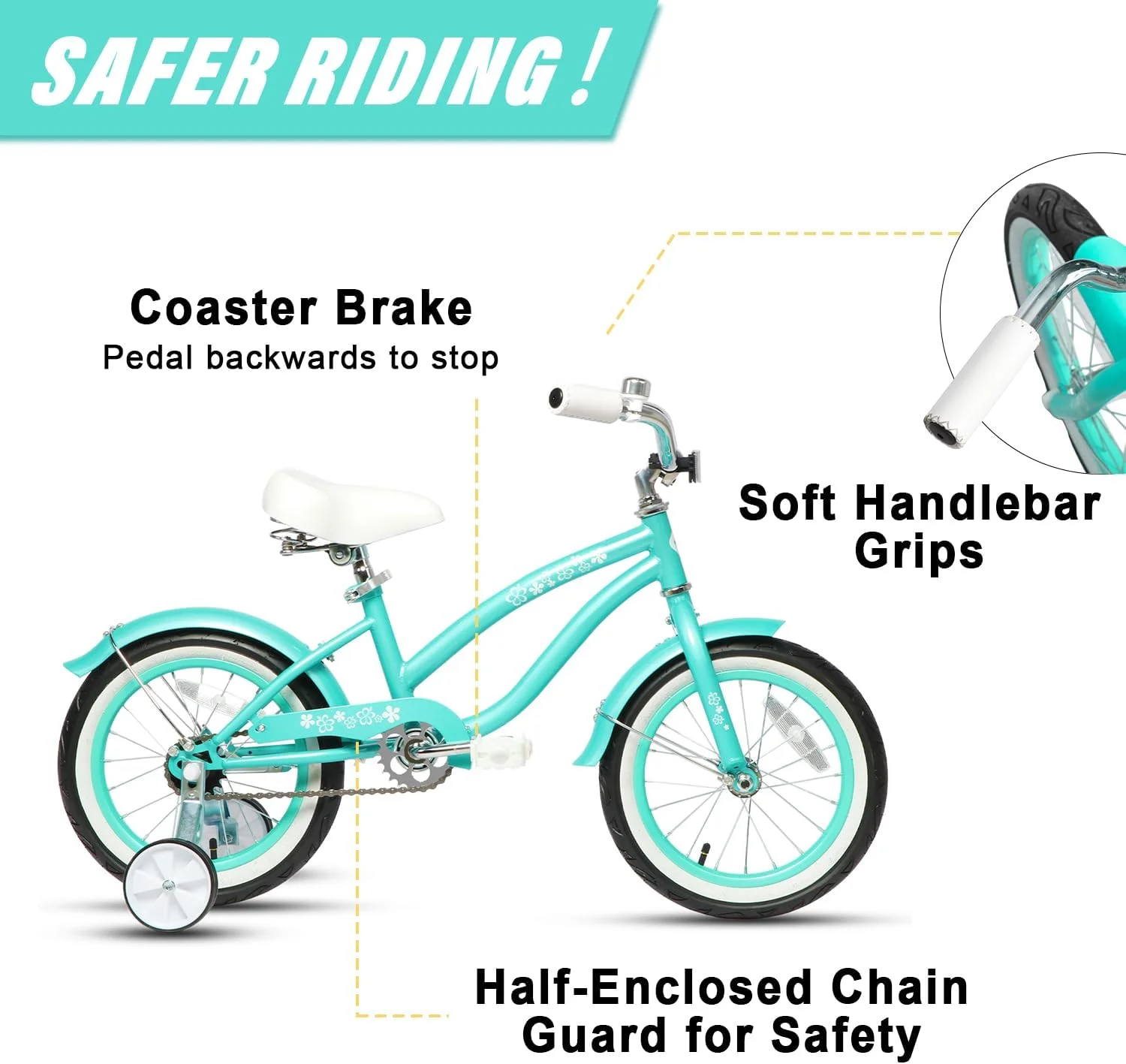 Glerc 16 inch Kids Cruiser Girls Bike for Child 4-7 Years,Mint Green - Womvr