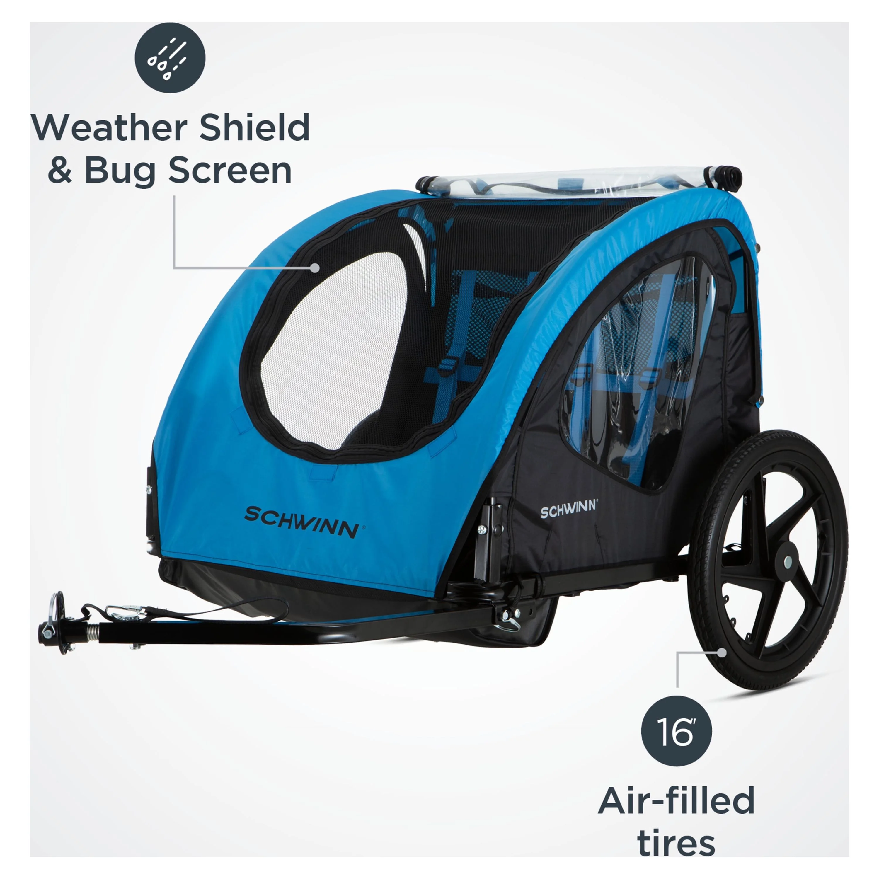 Schwinn Shuttle Foldable Bike Trailer for 2 Passengers, Blue & Black - Womvr