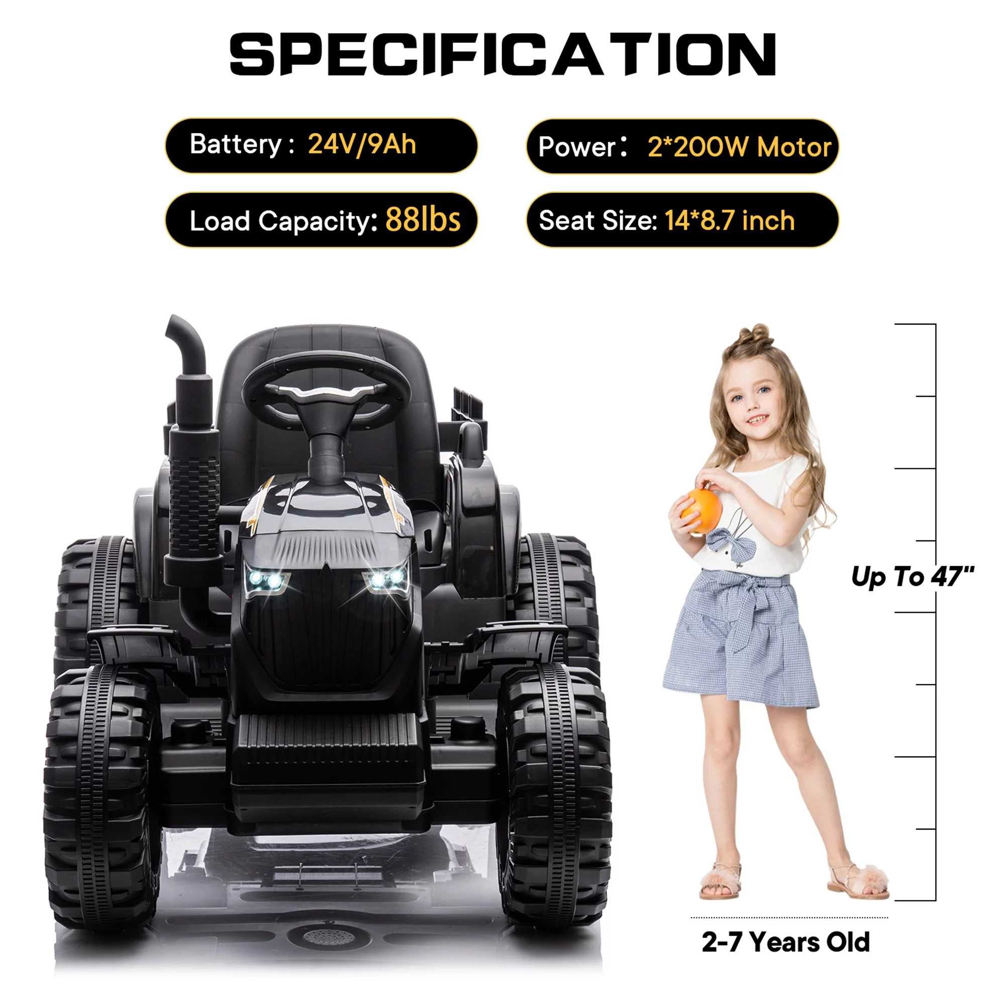 Outfunny 24V Ride on Toy for Big Kids, Powered Ride On Tractor with Trailer & Remote - Red - Womvr