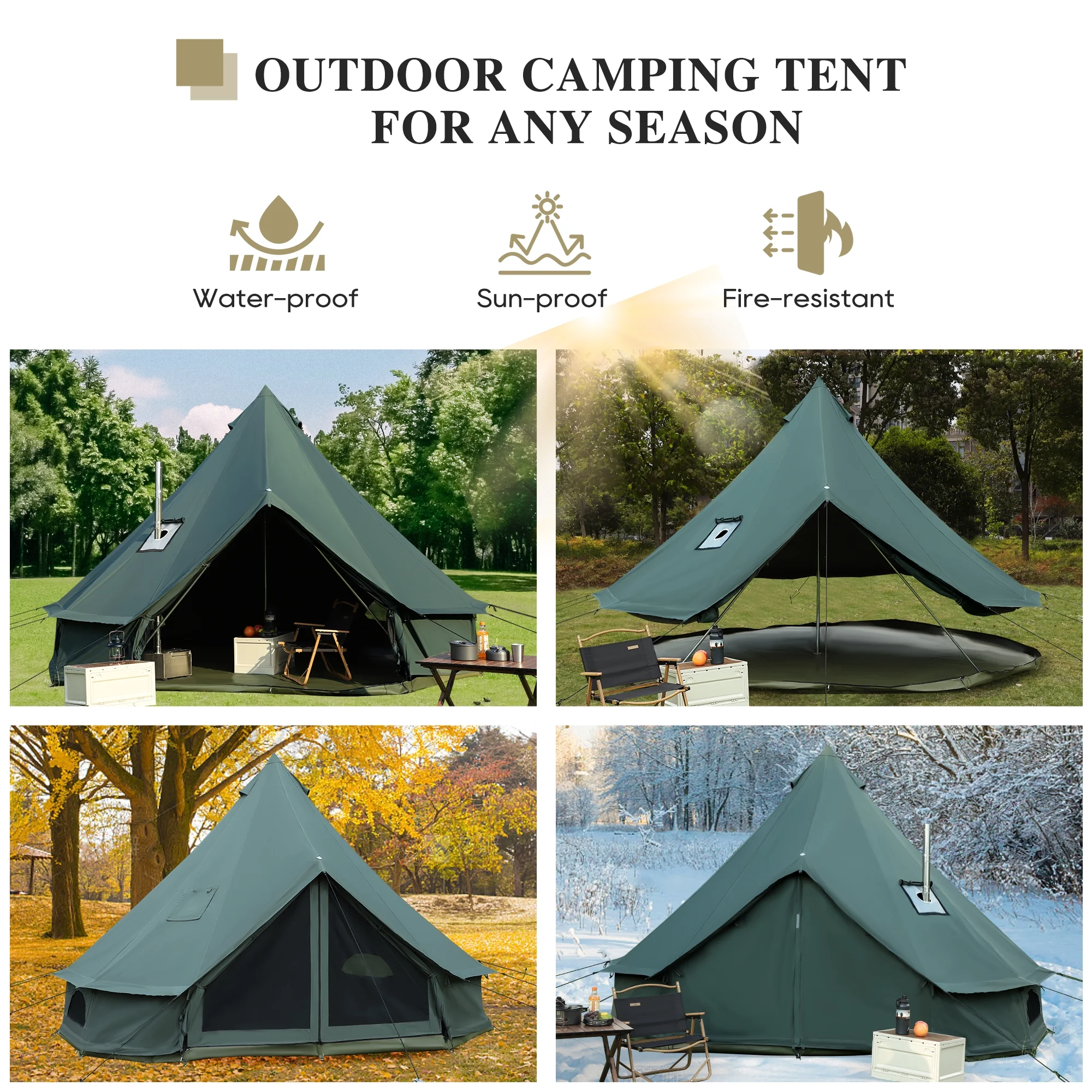 LVUYOYO Bell Tent for Camping, Cotton Canvas Bell Tent with Stove Jack, Outdoor Canvas Bell Tent for Family Glamping Camping, 4 Season Tent with Zipped Removable Floor,5M,Green - Womvr