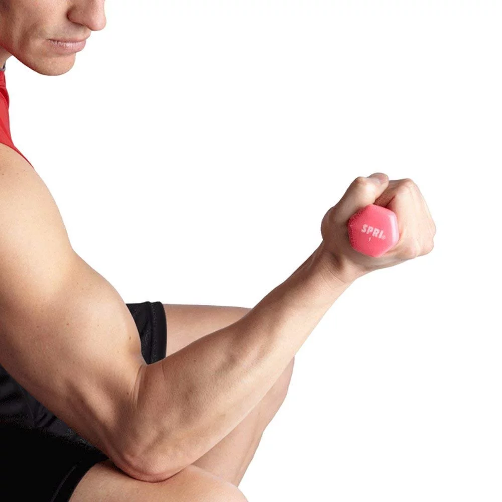 SPRI Deluxe Vinyl Dumbbells, 15 lb Pair, Grey - Womvr