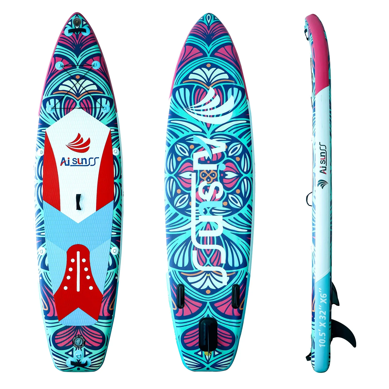 AISUNSS Inflatable Paddle Board Stand up Paddle Board SUP .Accessories Include Non-Slip mat, safety Leash, Waterproof Phone Bag, Double Action Pump, Adjustable Aluminum Paddle - Womvr