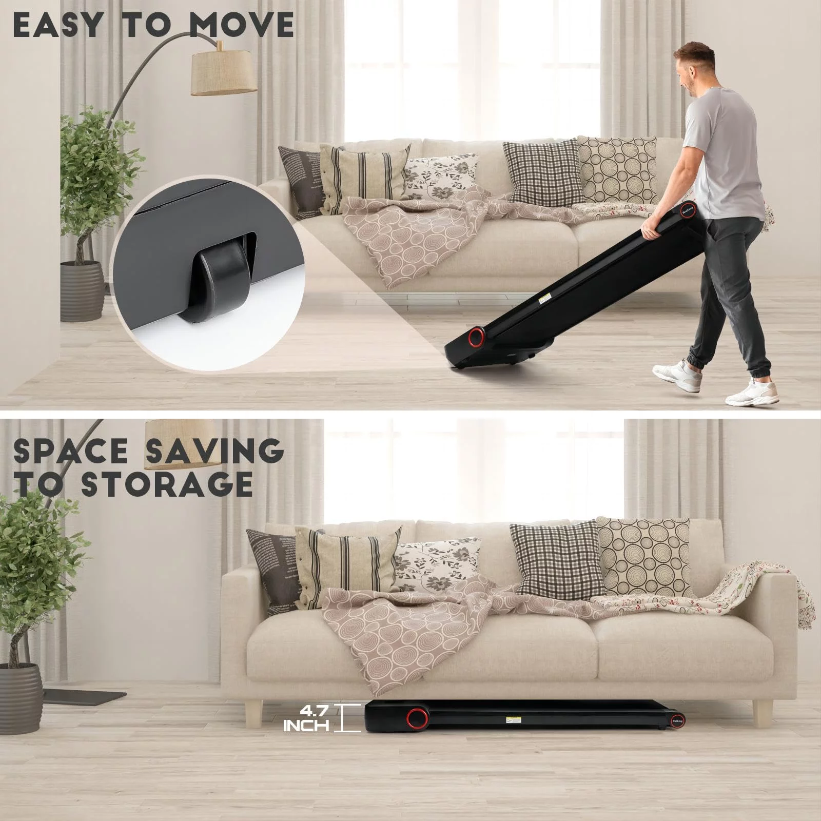 Gallelife Under Desk Treadmill, Quite Walking Pad, Compact Walking Treadmill Under Desk with 300 LBs Capacity, Walking Jogging Machine Installation-Free for Home and Office - Womvr