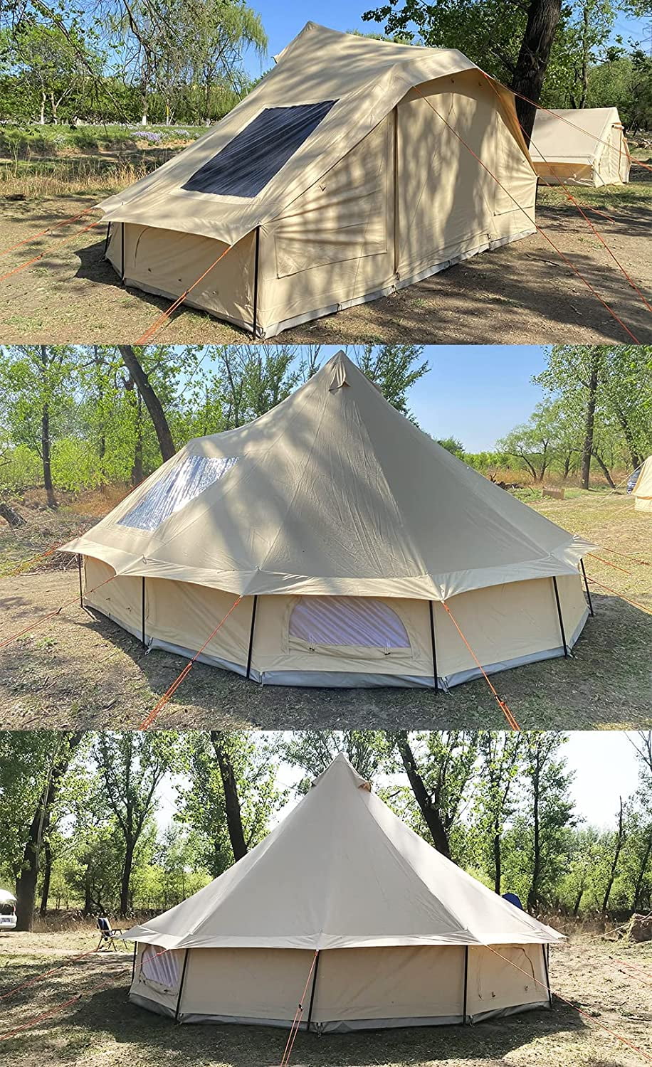 UNISTRENGH Waterproof 4 Season Extra Large Stargazer Wall Tent Cotton Canvas Teepee Bell Tent Yurts with Stove Hole for Outdoor Camping Hunting Windproof - Womvr