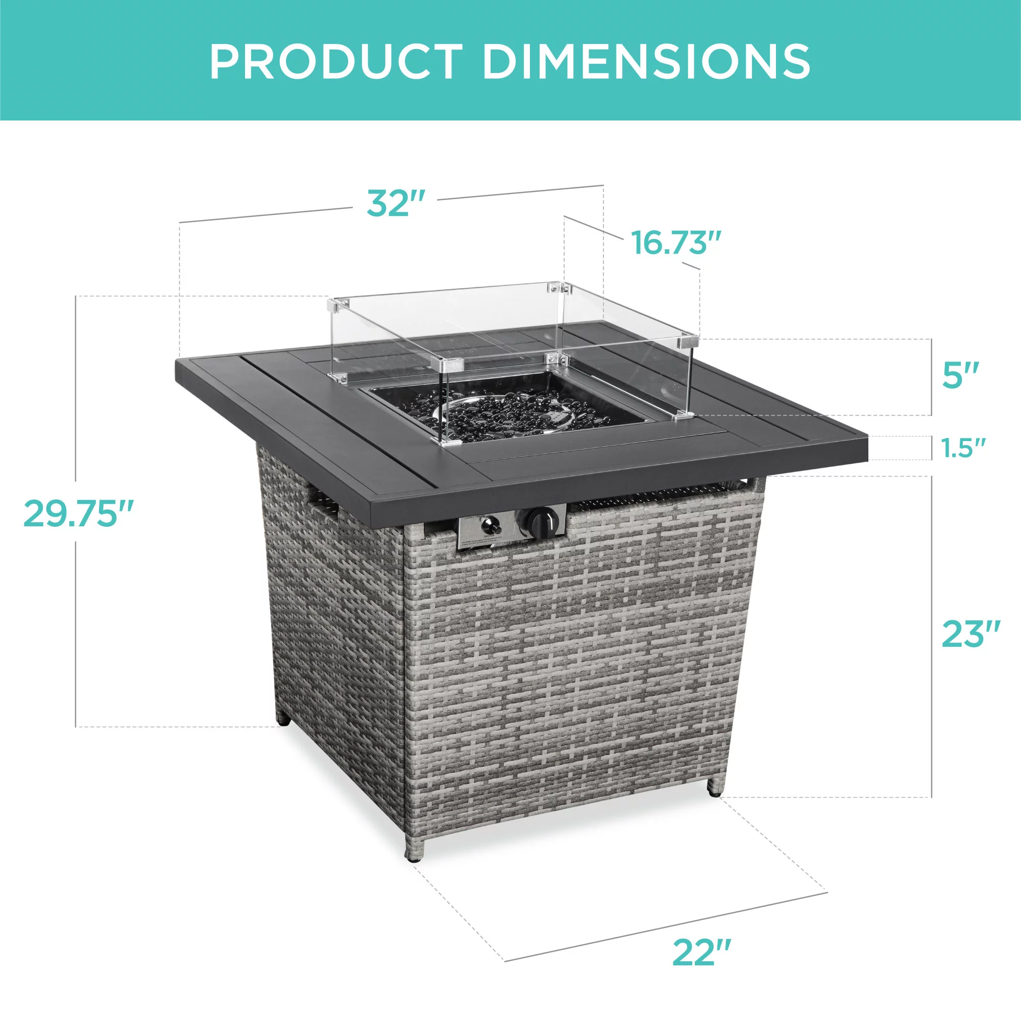 Best Choice Products 32in Fire Pit Table 50,000 BTU Outdoor Wicker Patio w/ Wind Guard, Glass Beads, Cover - Ash Gray - Womvr
