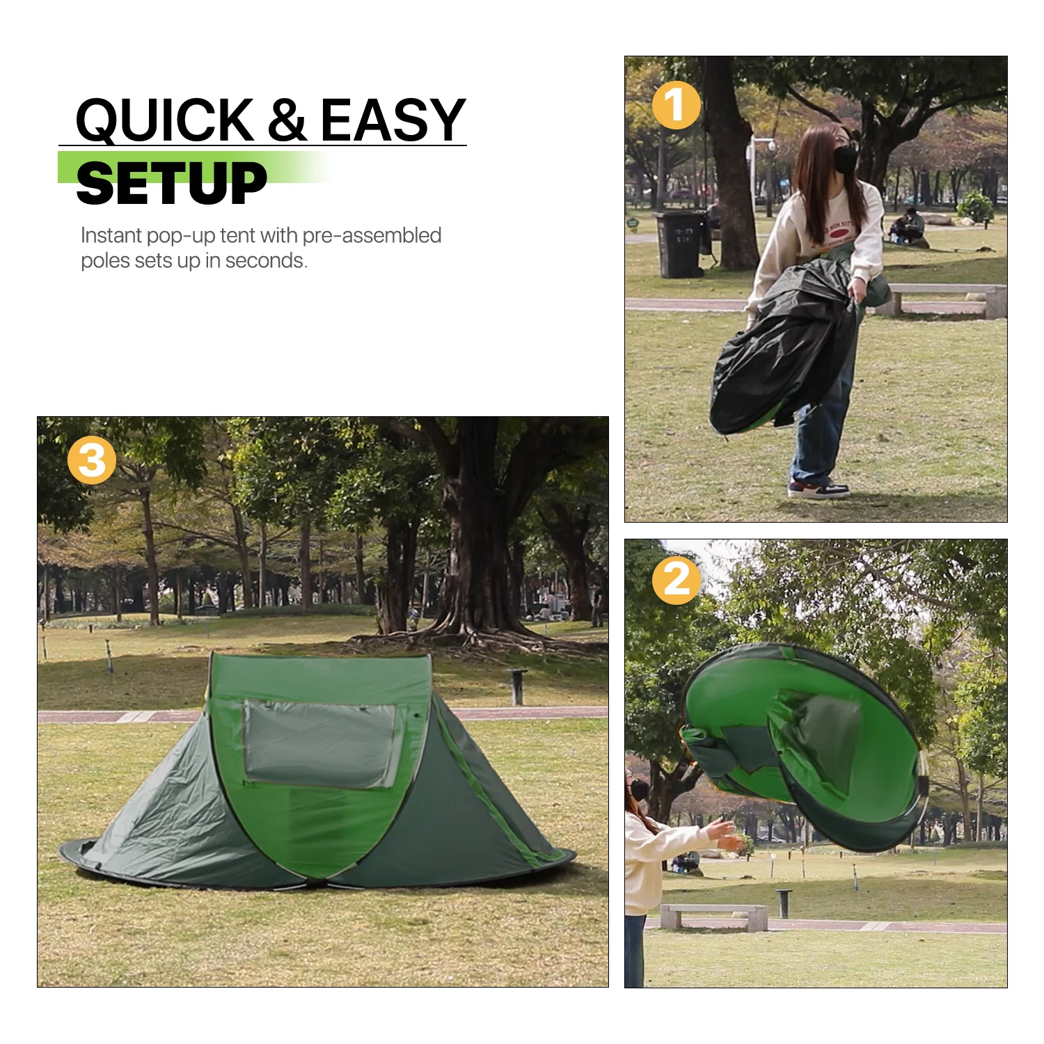 Magshion 3 Person Instant Pop Up Camping Tent, Outdoor Easy Set Up Automatic Family Travel Tent, Portable Backpacking Waterproof Shelter Tent, Blue - Womvr