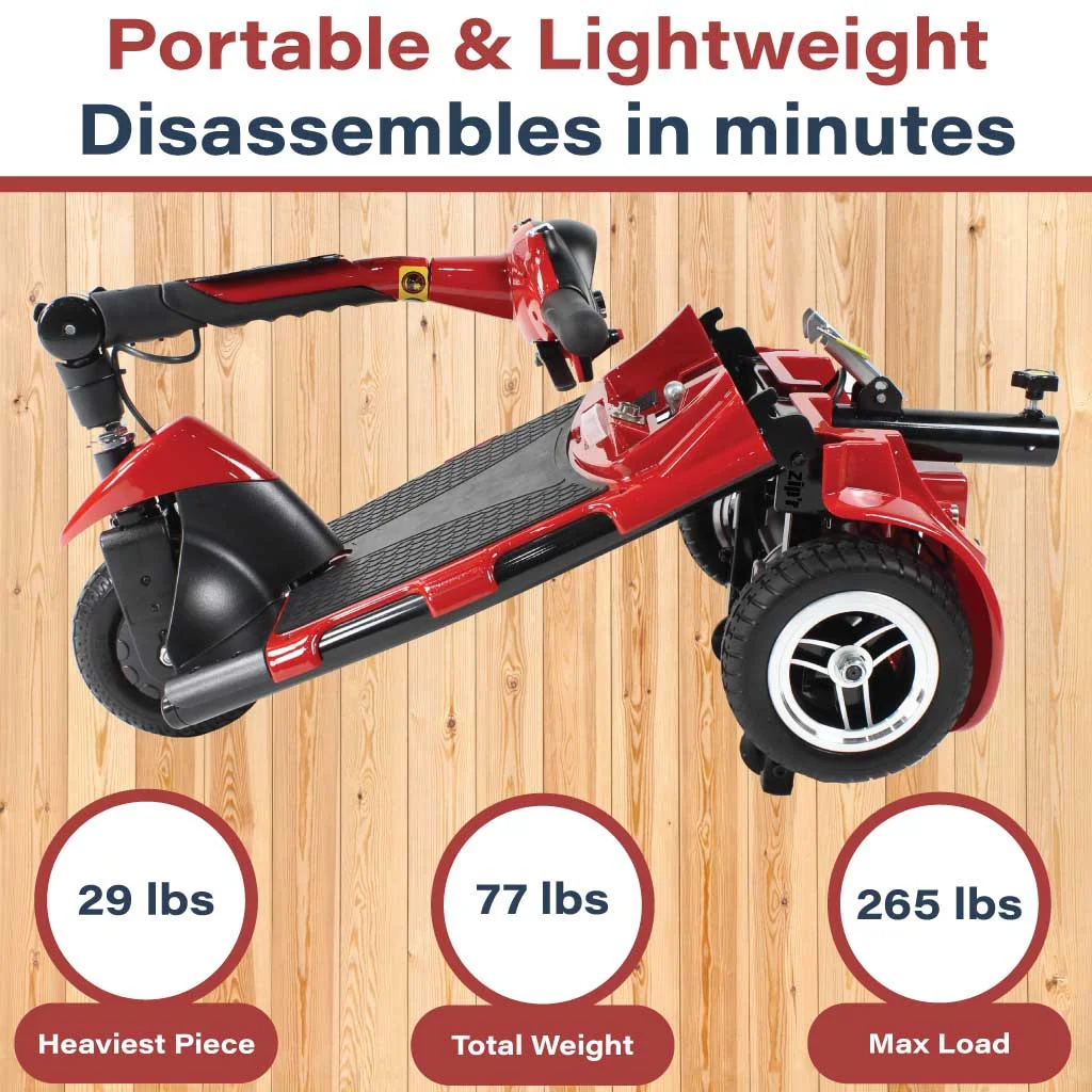 Zip'r Roo 3-Wheel Travel Mobility Scooter, Red - Womvr