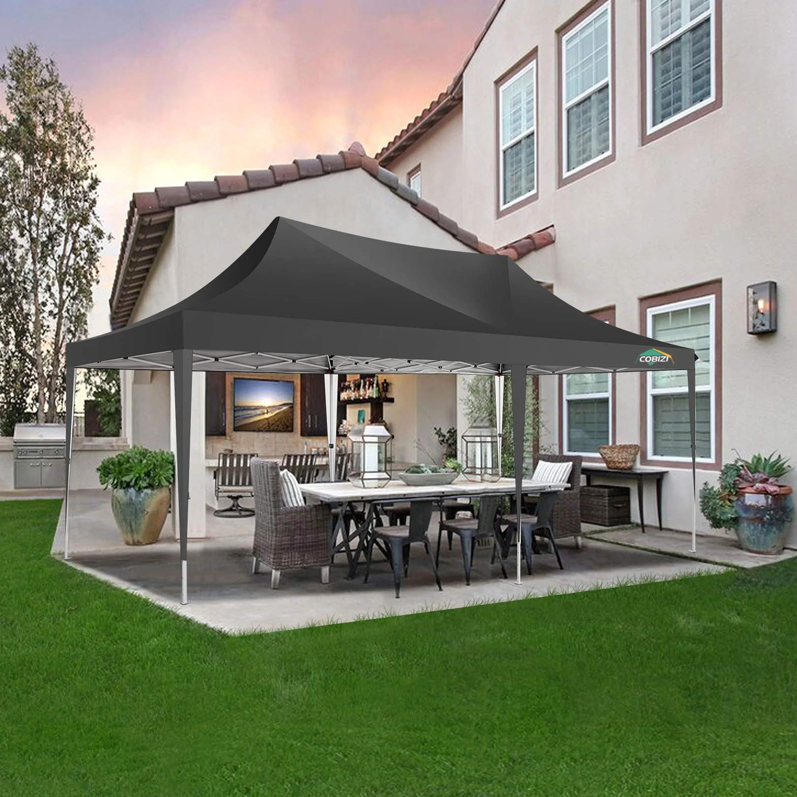 SANOPY 10' x 20' Outdoor Canopy Tent EZ Pop up Canopy Party Tent Outdoor Event Instant Tent Gazebo with 6 Removable Sidewalls & Carry Bag for Camping Wedding Picnic(Blue) - Womvr