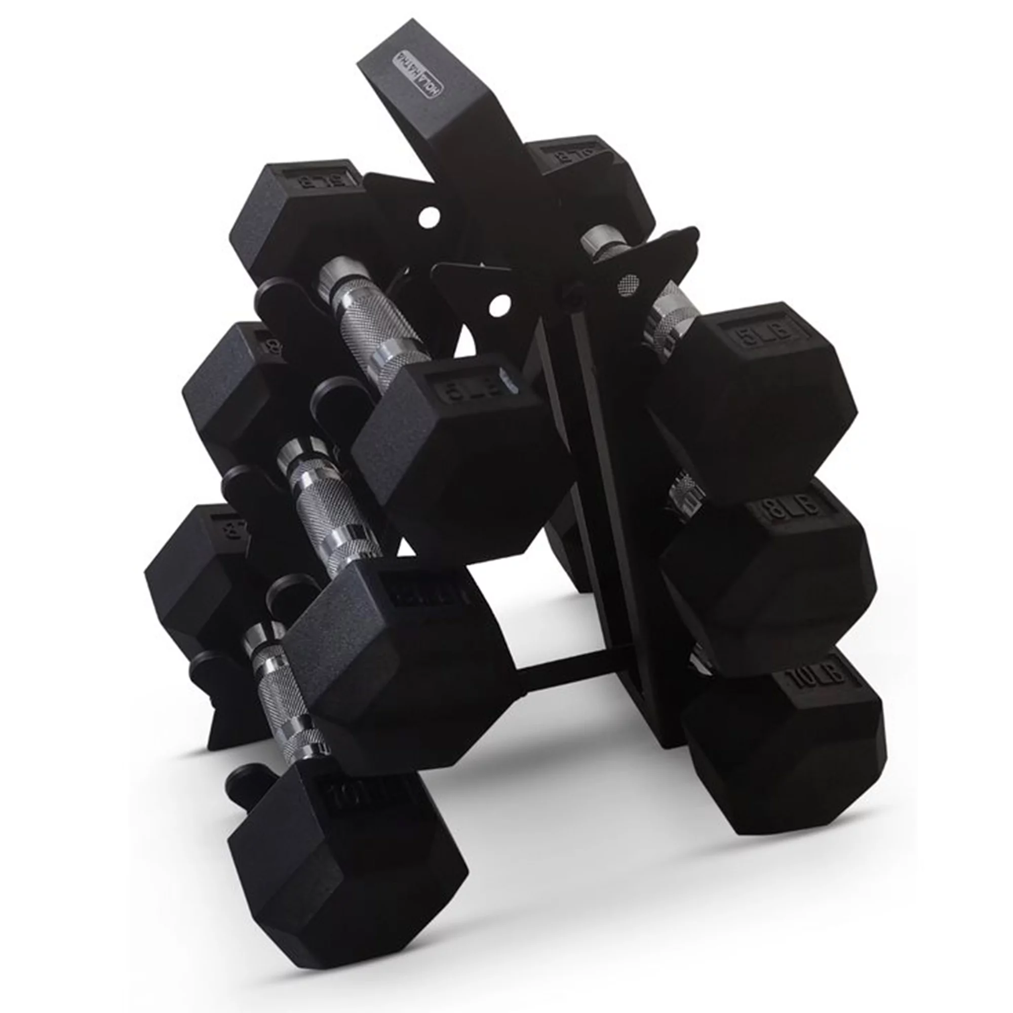 HolaHatha 5, 10, 15, 20 and 25 Pound Hexagonal Dumbbell Weight Set w/Rack - Womvr