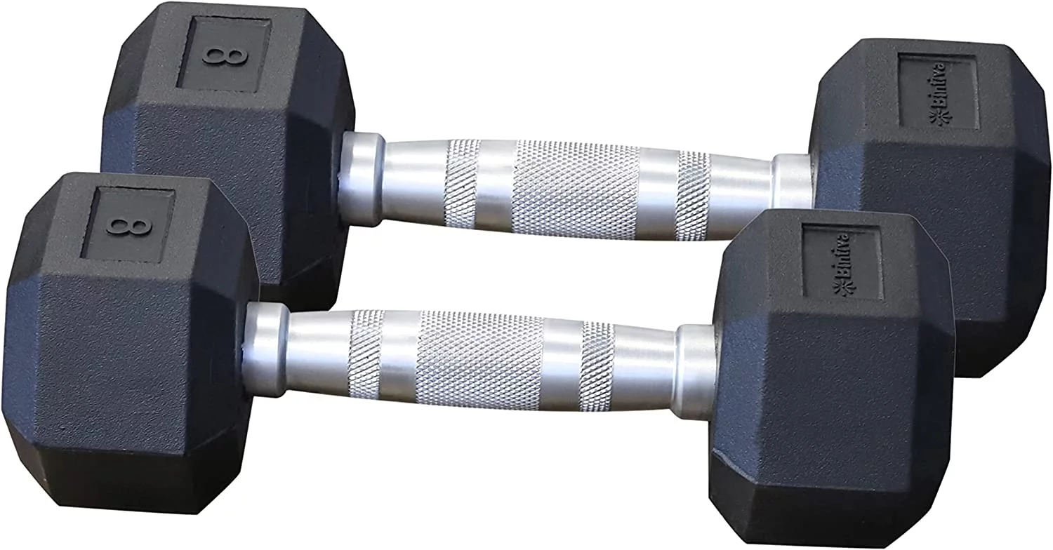 Rubber Coated Hexagon Dumbbells - Pairs - Encased Hand Weights for Men and Women - Womvr