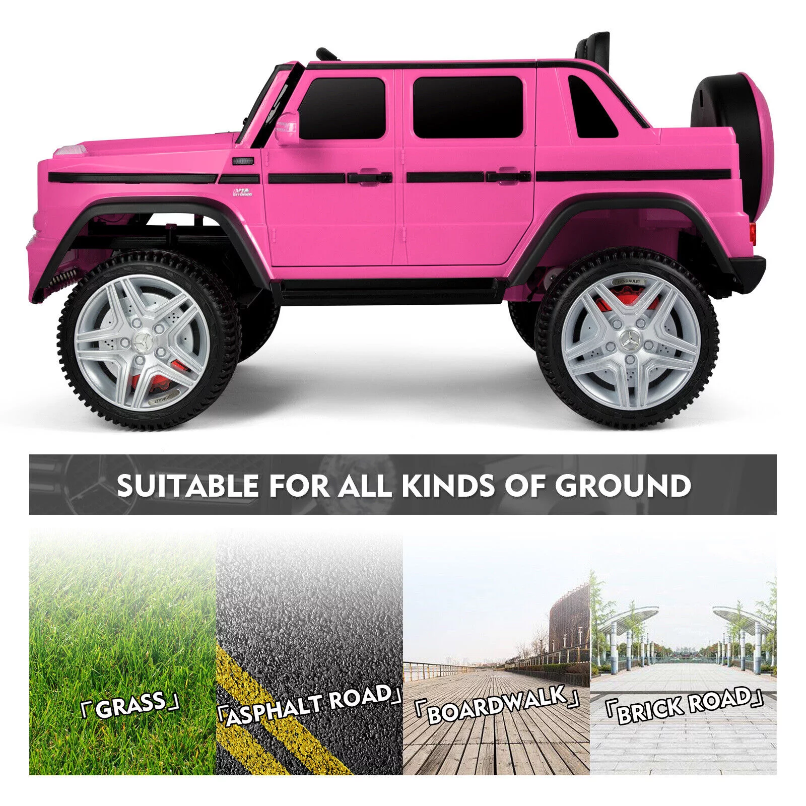 JOYLDIAS 12V Mercedes-Benz G650S Kids Ride On Car Electric Toy w/Remote Control, 3 Speeds, LED Lights, Bluetooth, Music(Pink) - Womvr
