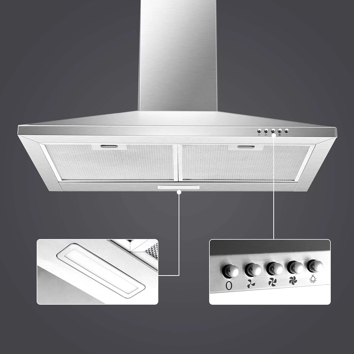 Range Hood 30 inch Wall Mounted Range Hood in Stainless Steel Convertible Stove Vent Hood 3 Speed - Womvr