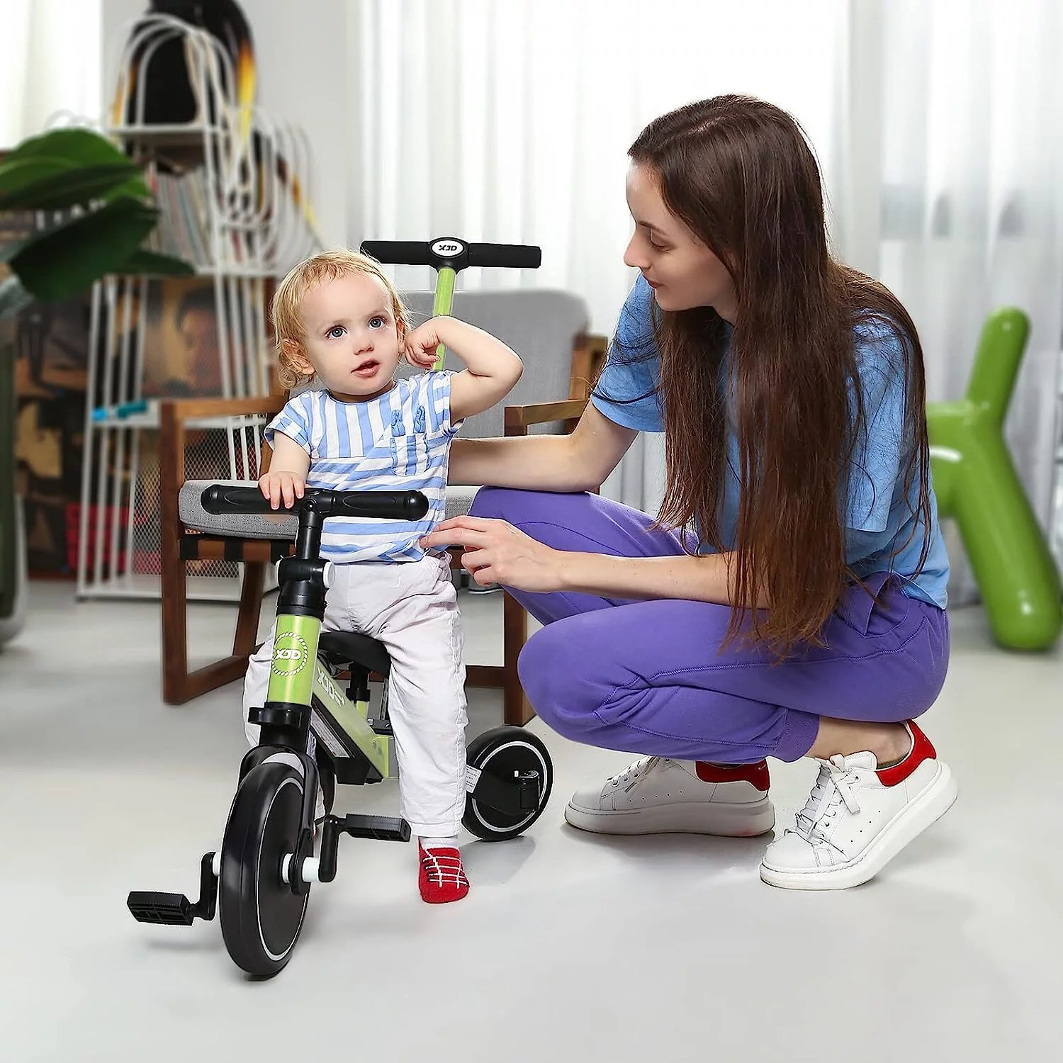 XJD 7 in 1 Toddler Tricycle with Push Handle,Toddler Bike for 1-3 Years Old Boy Girl, Toddler Push Tricycle, Baby Bike Balance Bike with Adjustable Seat Height and Removable Pedal - Womvr