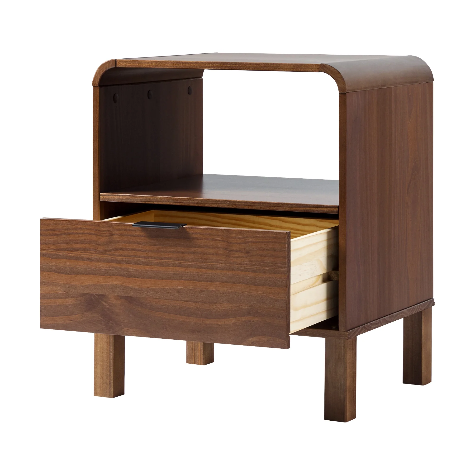 Walker Edison Modern Curved-Frame Solid Wood Nightstand, Brown - Womvr