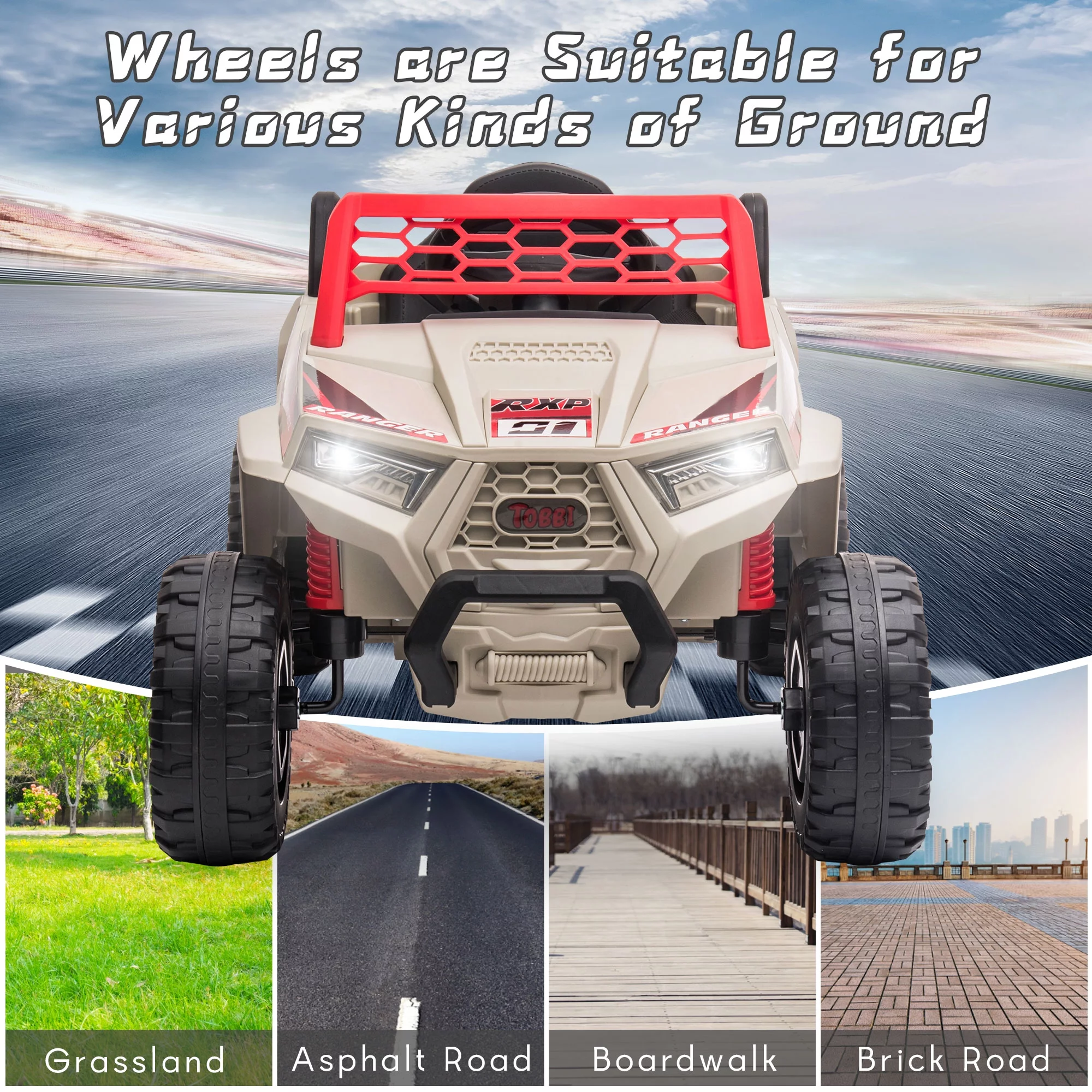 TOBBI 12V Kids Electric off-Road UTV Truck Car Battery Powered Ride on Toys for Girls with LED Headlights, Music, Horn - Womvr