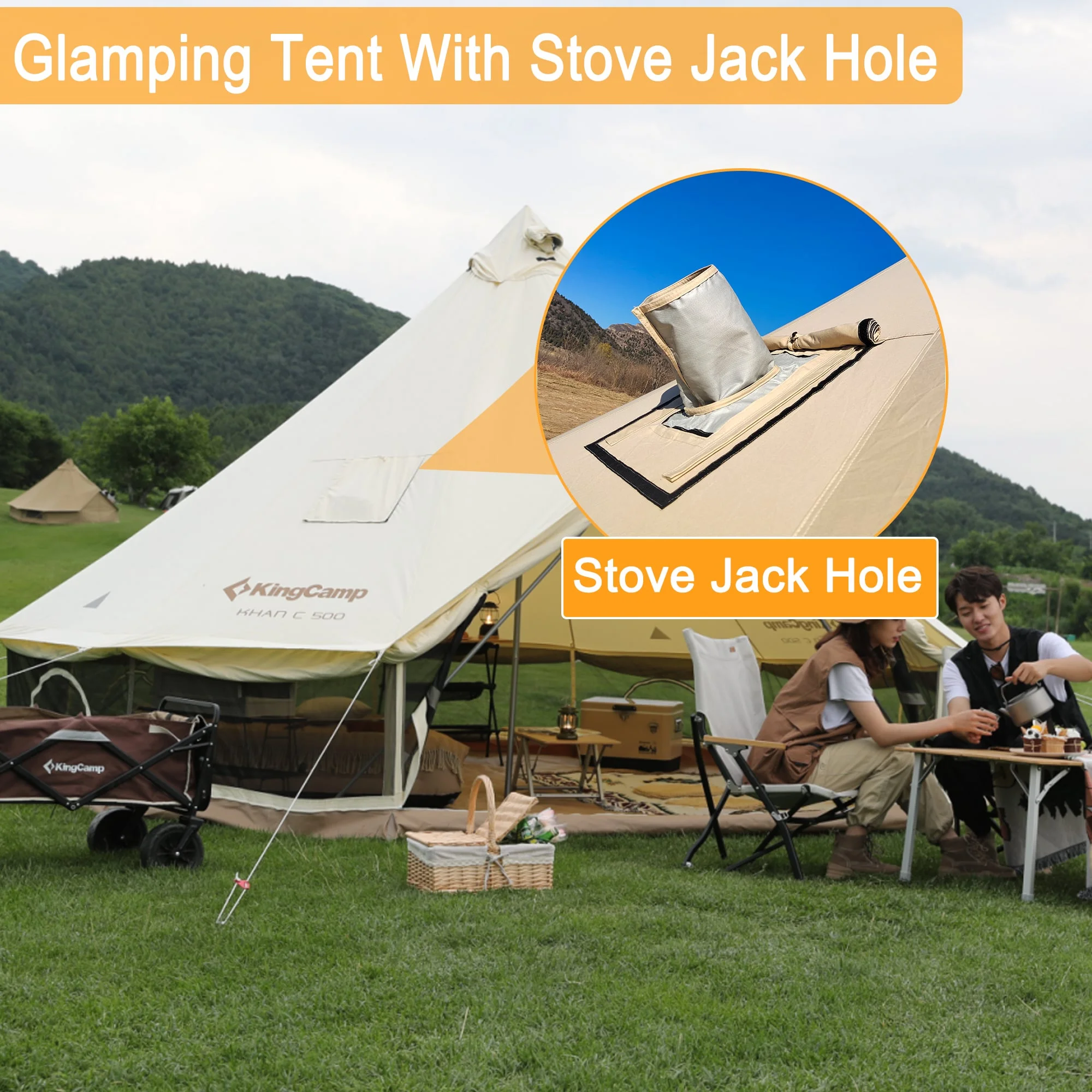 KingCamp Khan Canvas Bell Tent for Camping, 4 Seasons 16.4FT Canvas Yurt Tent with Stove Jack Hole, 8-People Luxury Glamping Tent for Family Camping Outdoor Hunting Party, White - Womvr