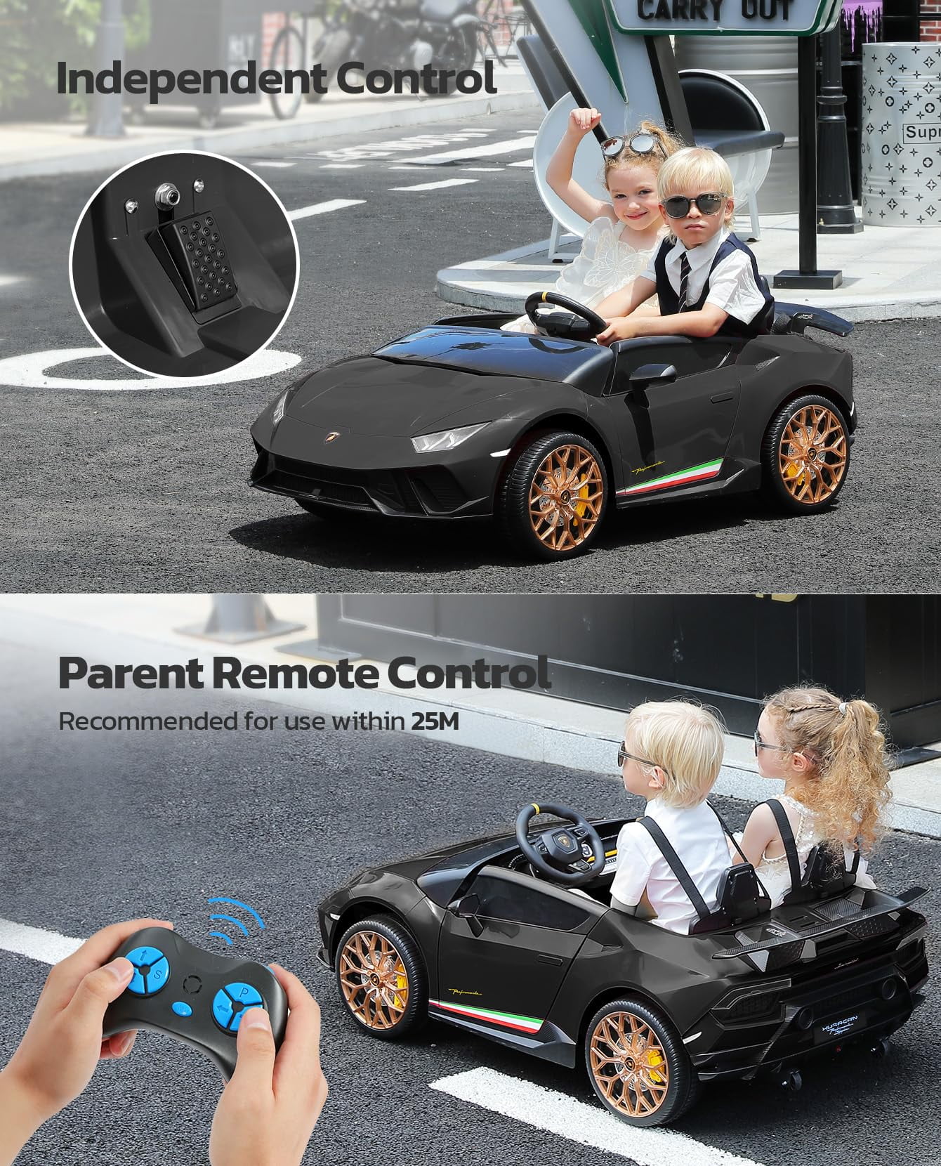 Lamborghini Huracan Ride on Car Real 2 Seater, Powered Electric Vehicle with Parent Remote, Maximum 4.0mph Ride on Toys for 3-8 Years Kids,Pink - Womvr