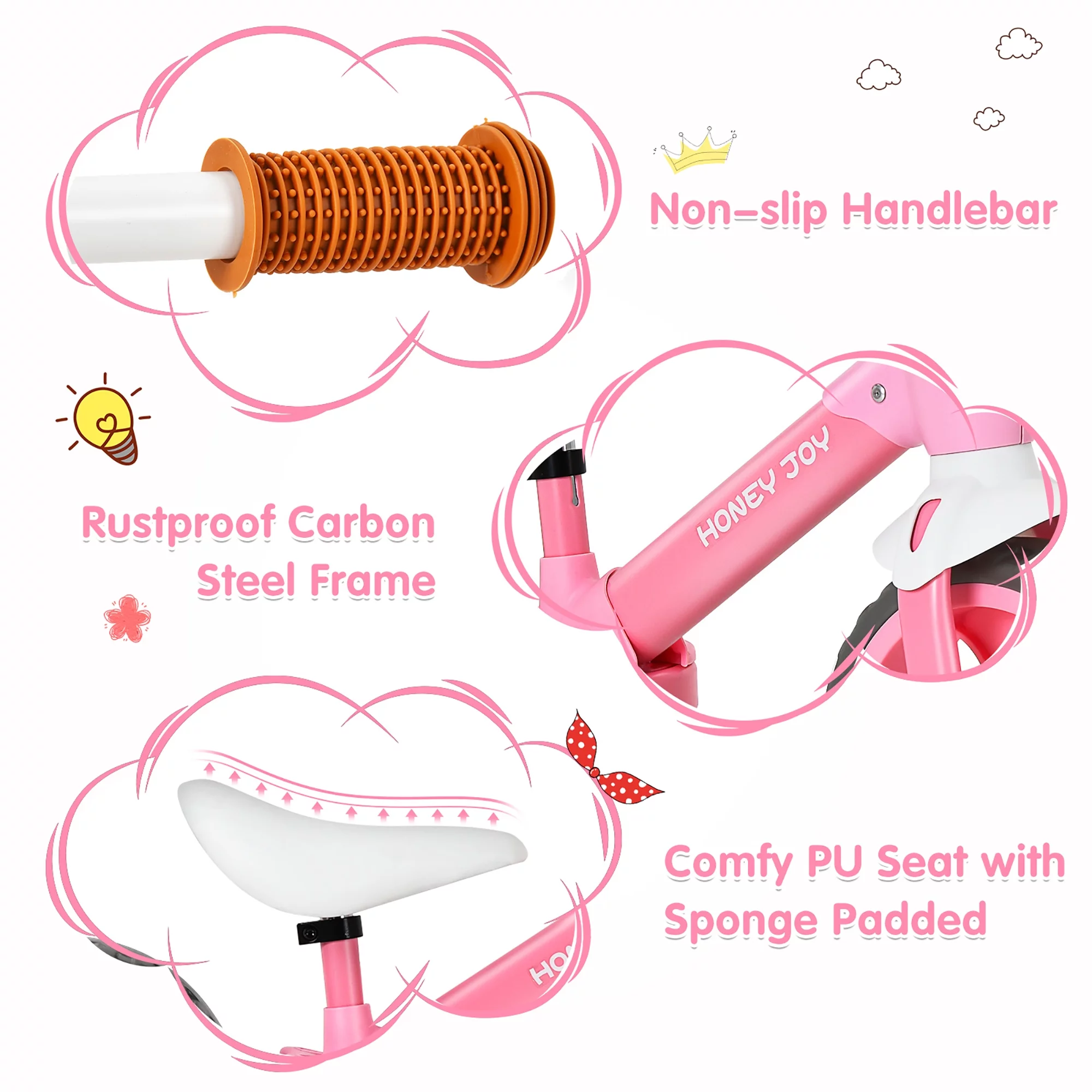 Honey Joy Kids Balance Bike Toddler Training Bicycle w/ Feetrests for 2-5 Years Old Red - Womvr