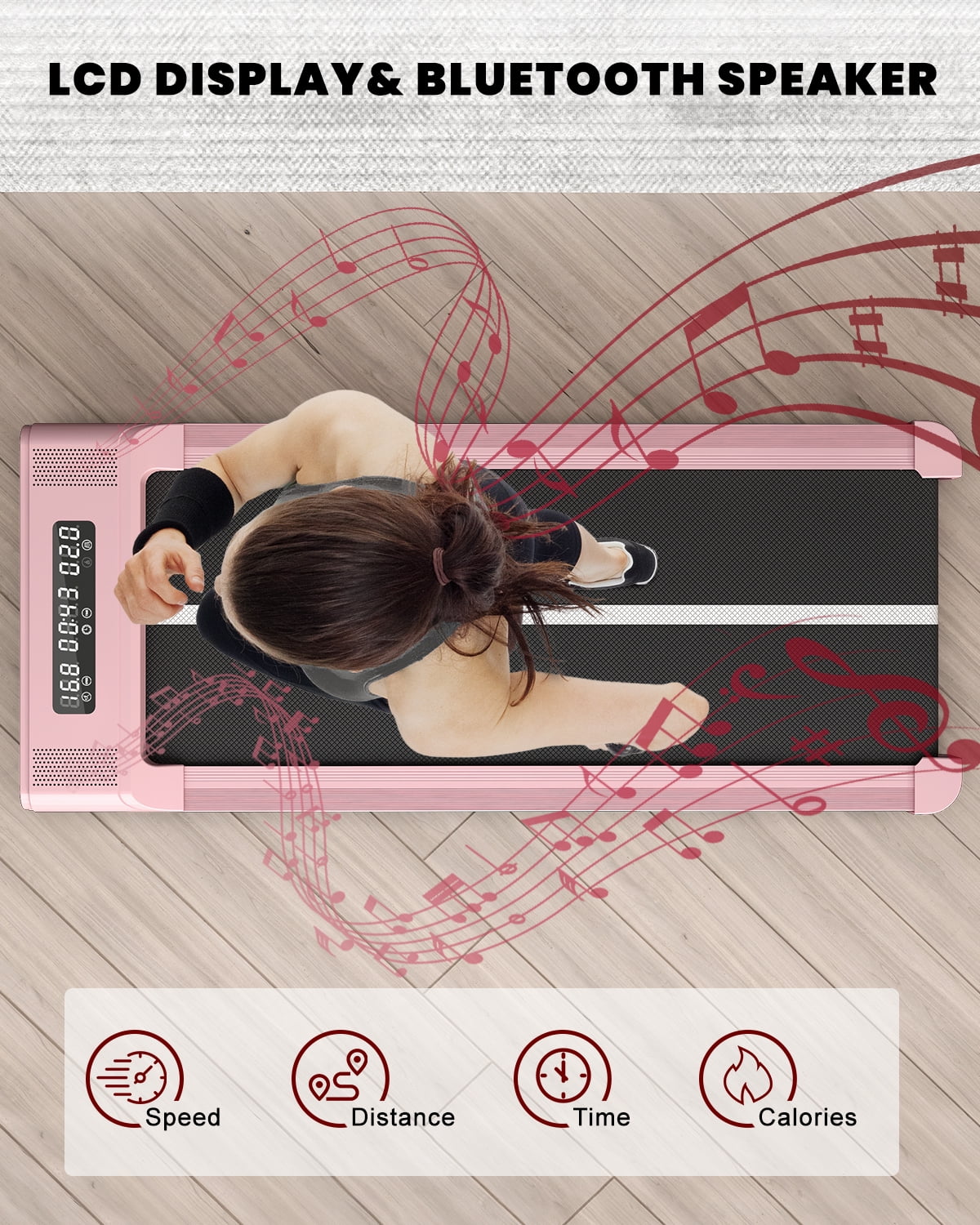 Home Fitness Code Foldable Treadmill with Bluetooth Speaker, 3HP Under Desk Treadmills for Home - Womvr