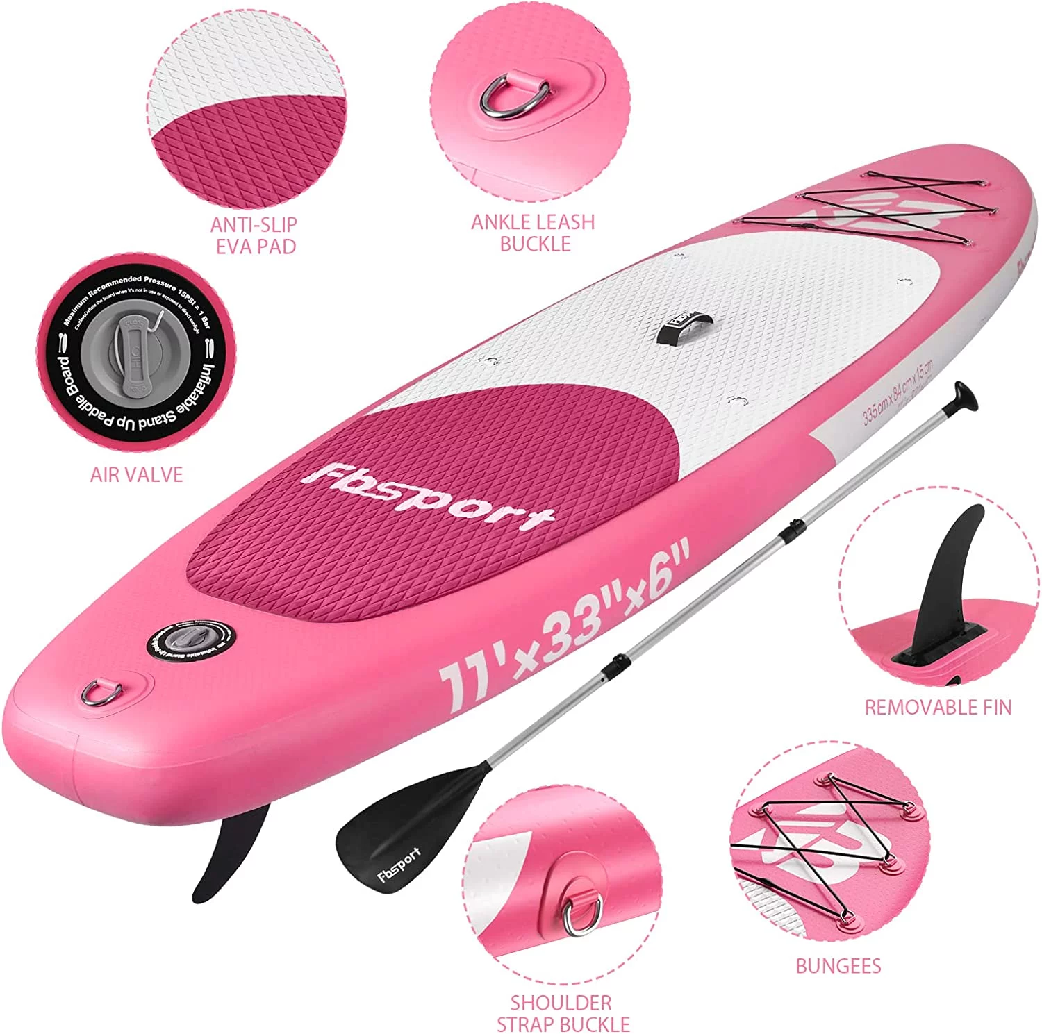 Summer Savings Fbsport 11ft Inflatable Paddle Board SUP, 6'' Thick W/Paddling Fins Electric Pump & Accessories Pack, Green - Womvr