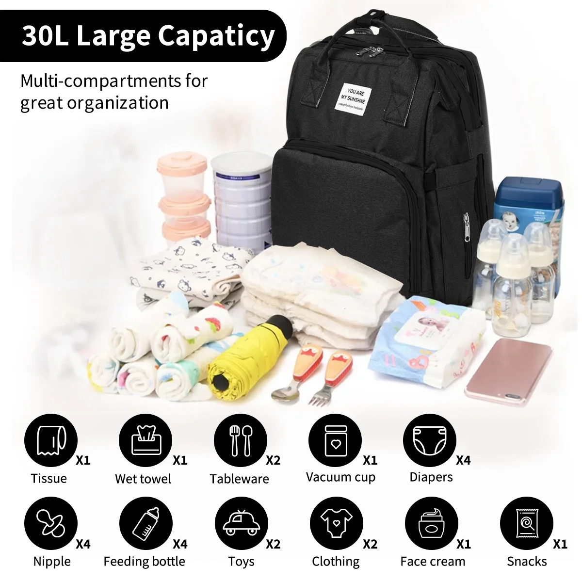 Diaper Bag Backpack,Multifunction 3 in 1 Waterproof Travel Back Pack,Baby Changing Bags with Changing Pad, Stroller Straps, Unisex, Green - Womvr