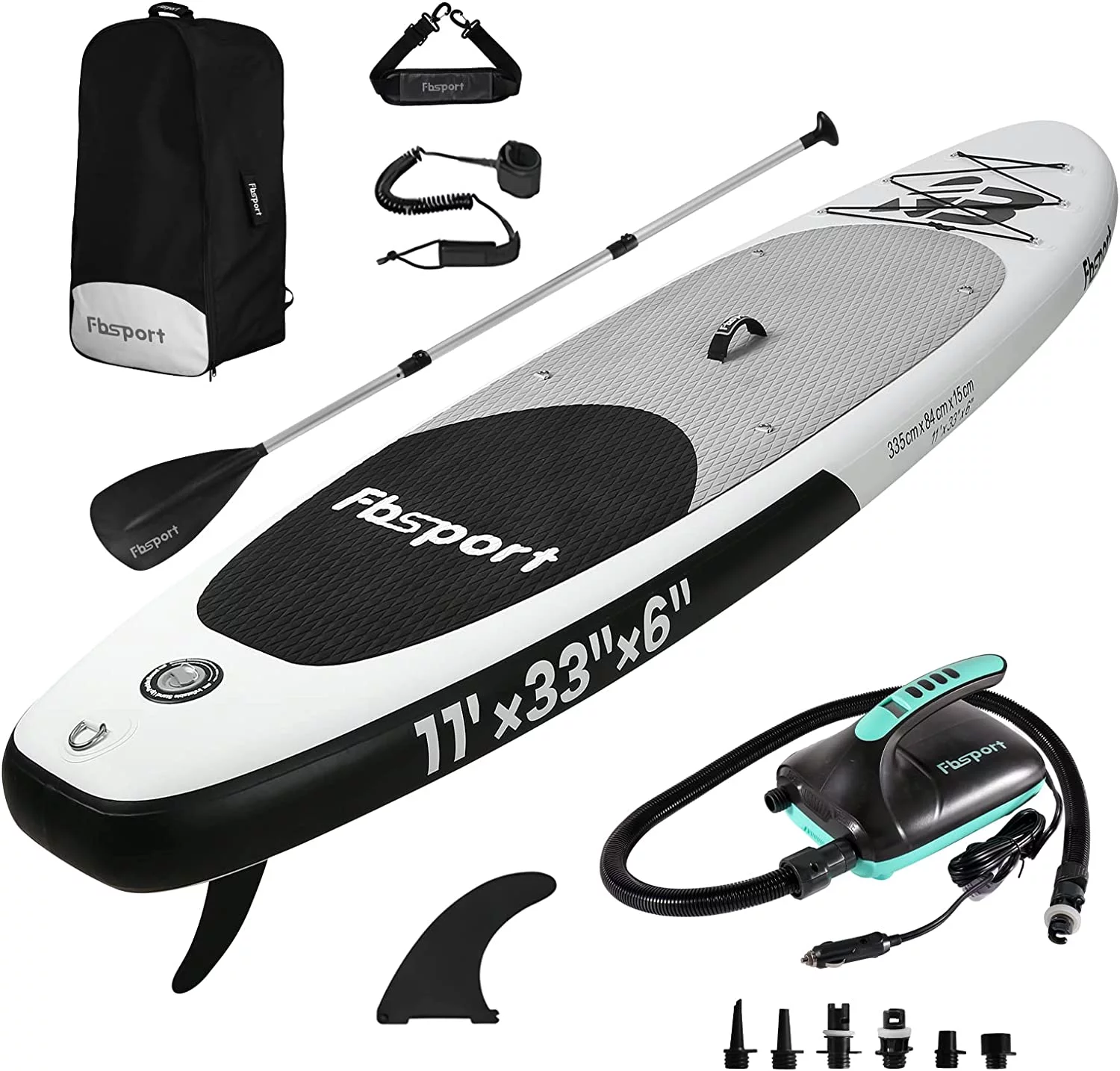 Summer Savings Fbsport 11ft Inflatable Paddle Board SUP, 6'' Thick W/Paddling Fins Electric Pump & Accessories Pack, Green - Womvr