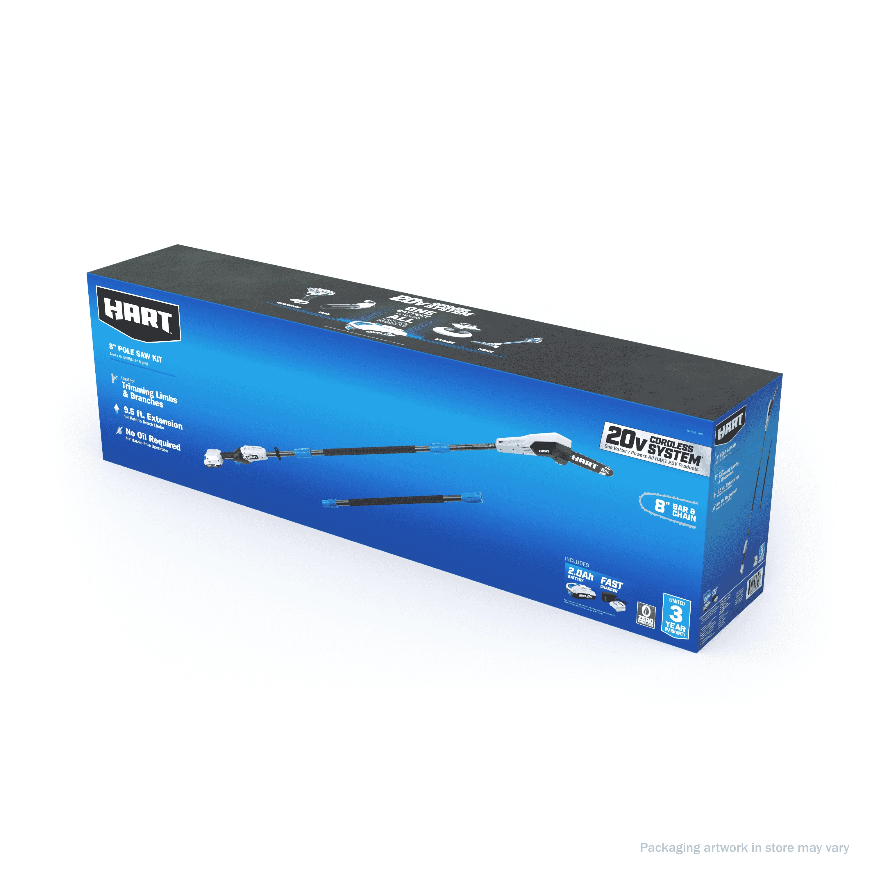 HART 20-Volt Cordless 8-Inch Pole Saw Kit, (1) 2.0 Ah Lithium Ion Battery - Womvr