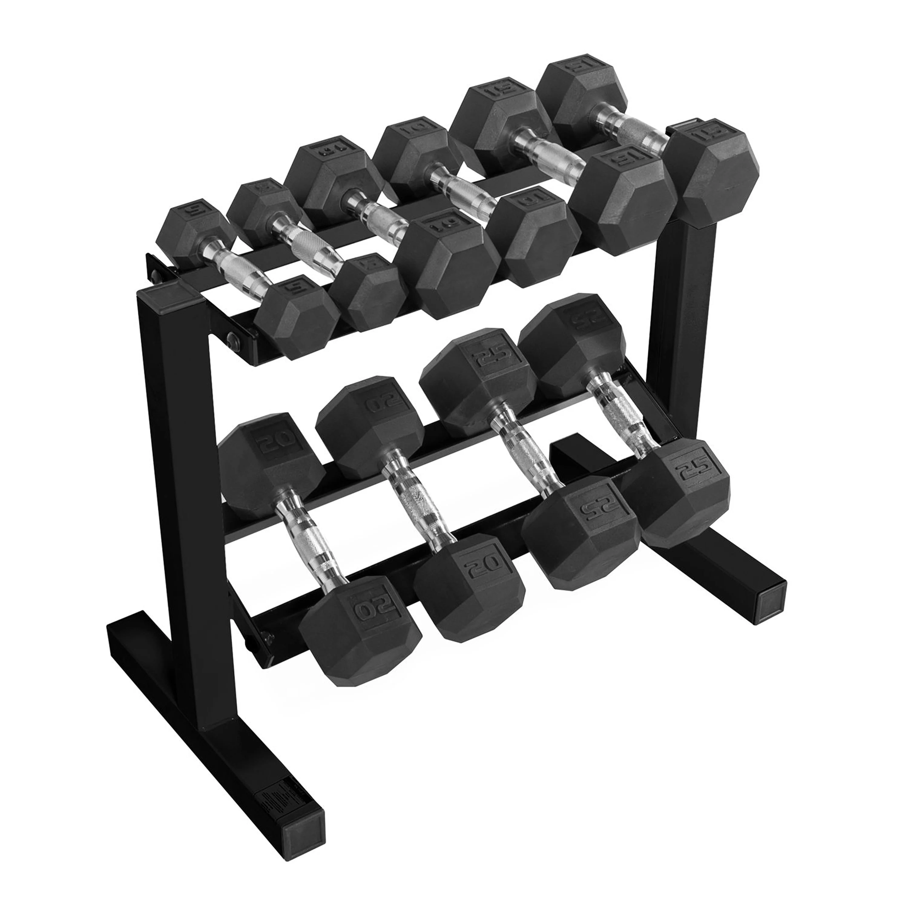 CAP 150 lb Coated Rubber Hex Dumbbell Weight Set with A-Frame Rack, Black - Womvr