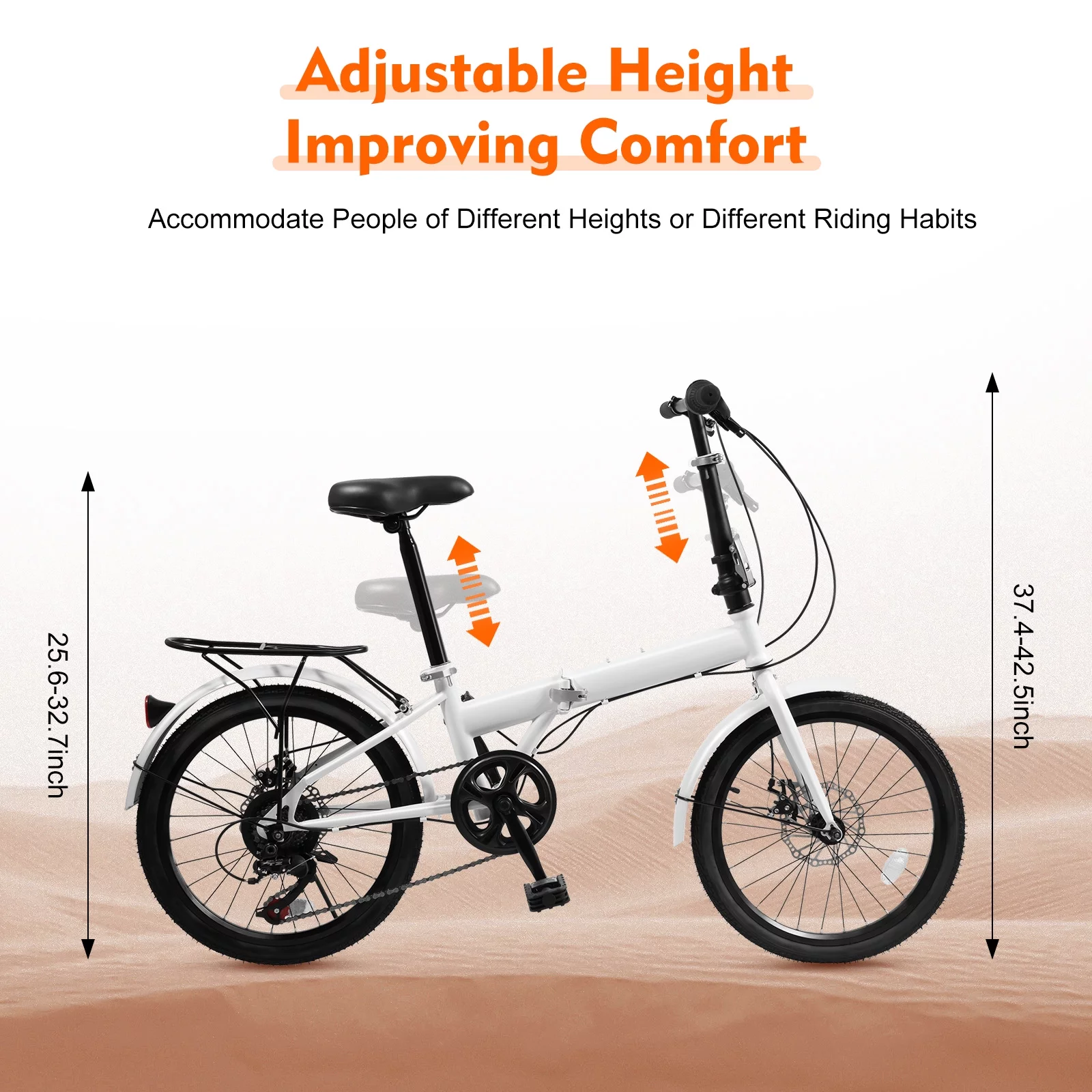 20-inch Wheels 7 Speed Folding Bike Compact Urban Commuter Bicycle High Carbon Steel White - Womvr
