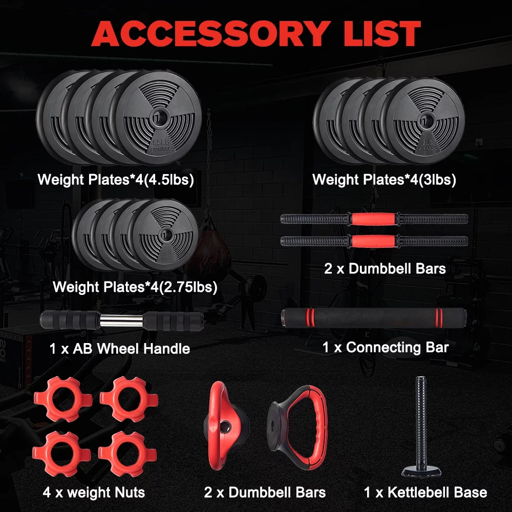 Pithage 6 in 1 Adjustable Dumbbells Set Free Weight Set Used as Dumbbells Barbell Exercise for Home Gym - Womvr