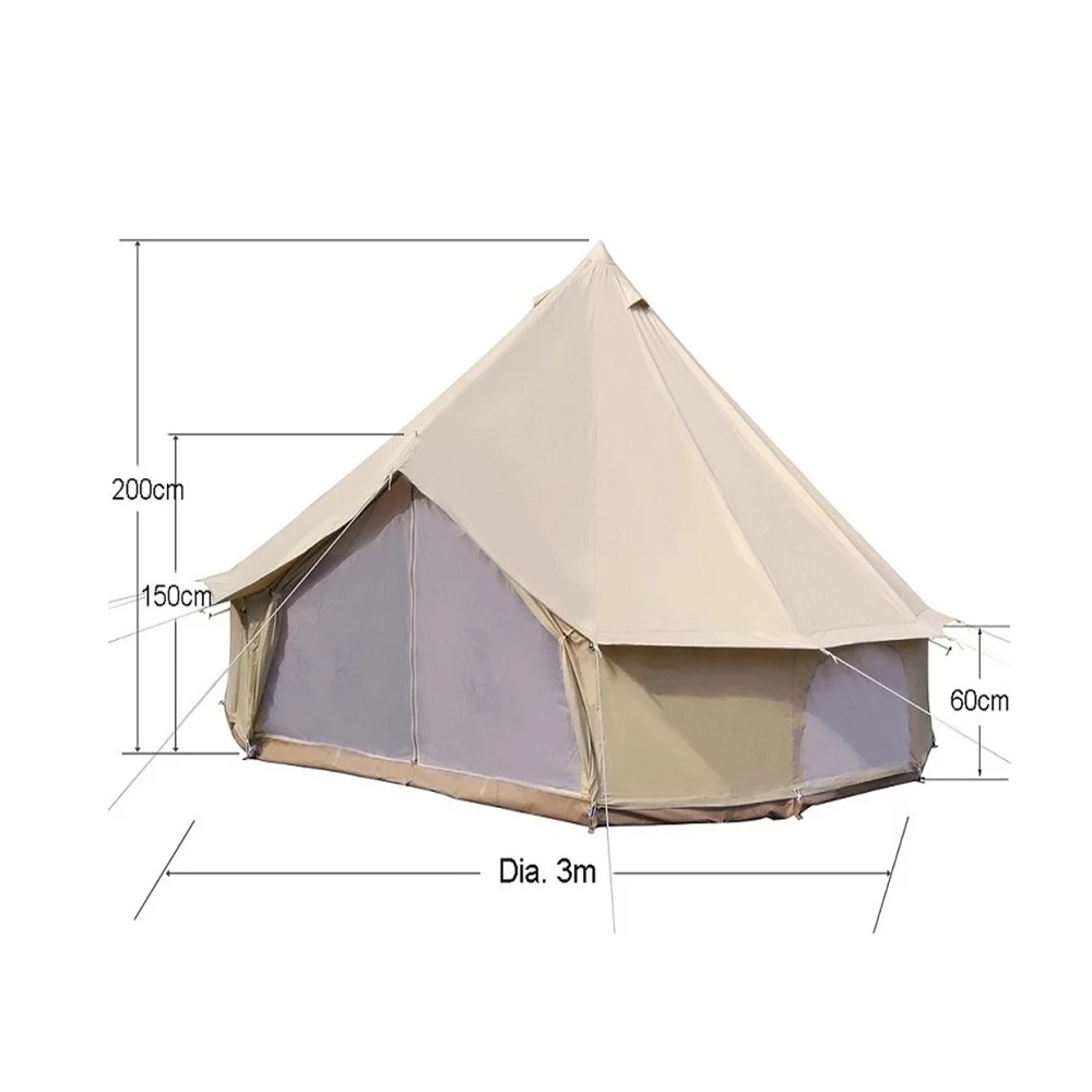 Latourreg Outdoor Glamping Waterproof Cotton Canvas 16.4ft(5M) Bell Tent with Side-Wall Stove Jack Glamping Yurt Tent with Mesh Screen Door and Windows - Womvr
