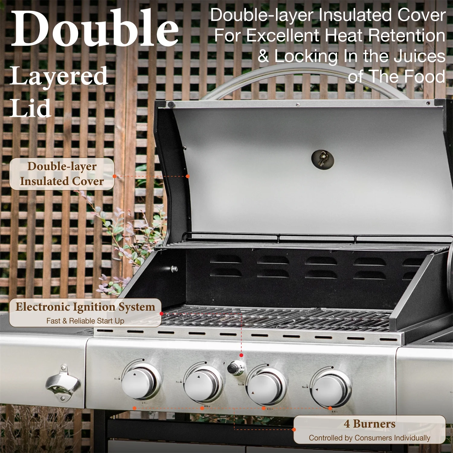 Summit Living 4 Burner Propane Gas Grill with Side Burner Stainless Steel - Womvr