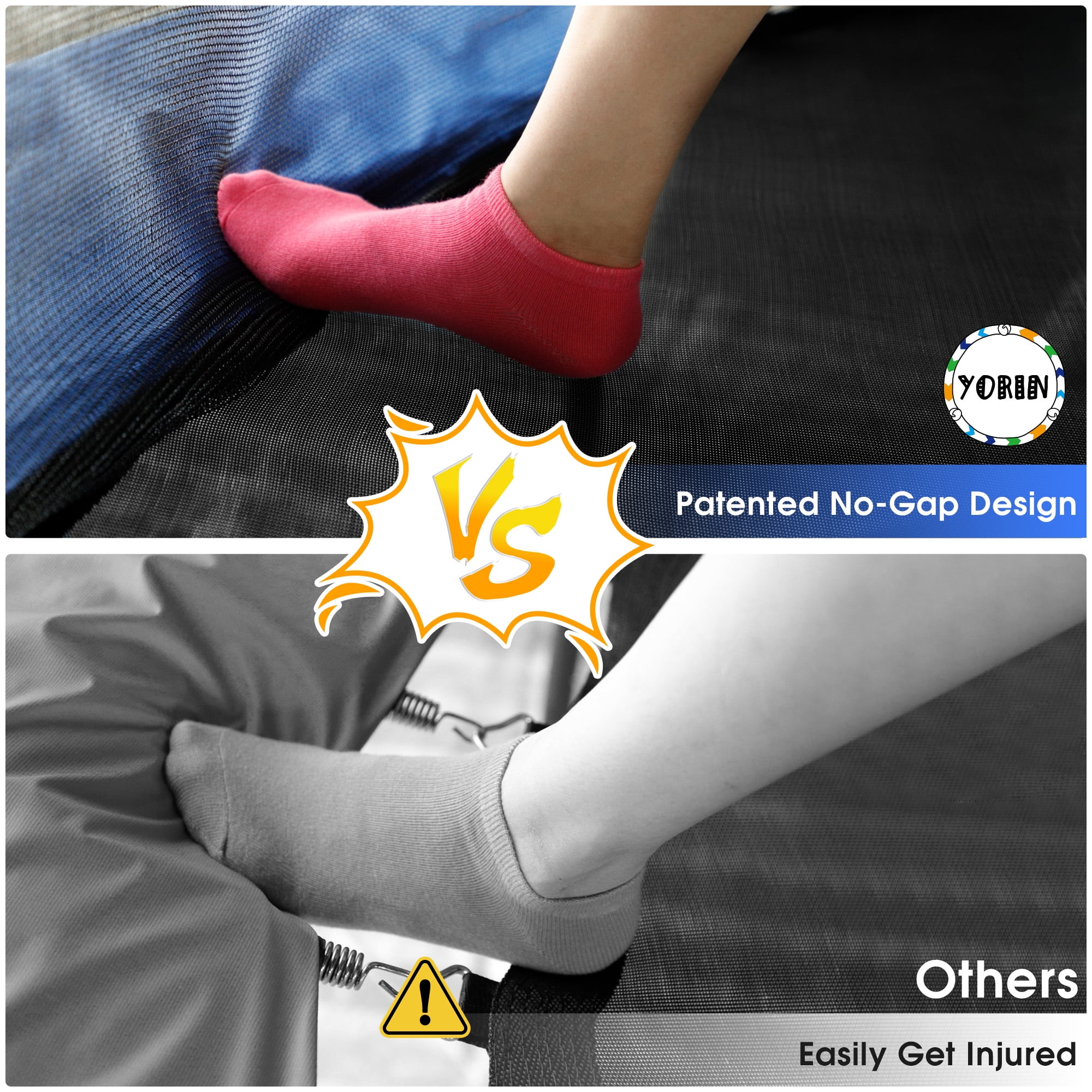 YORIN Trampoline for 2-3 Kids, 8 FT Trampoline for Adults with Enclosure Net, Ladder, Light, 800LBS Weight Capacity Outdoor Round Recreational Trampoline, Heavy Duty Trampoline - Womvr