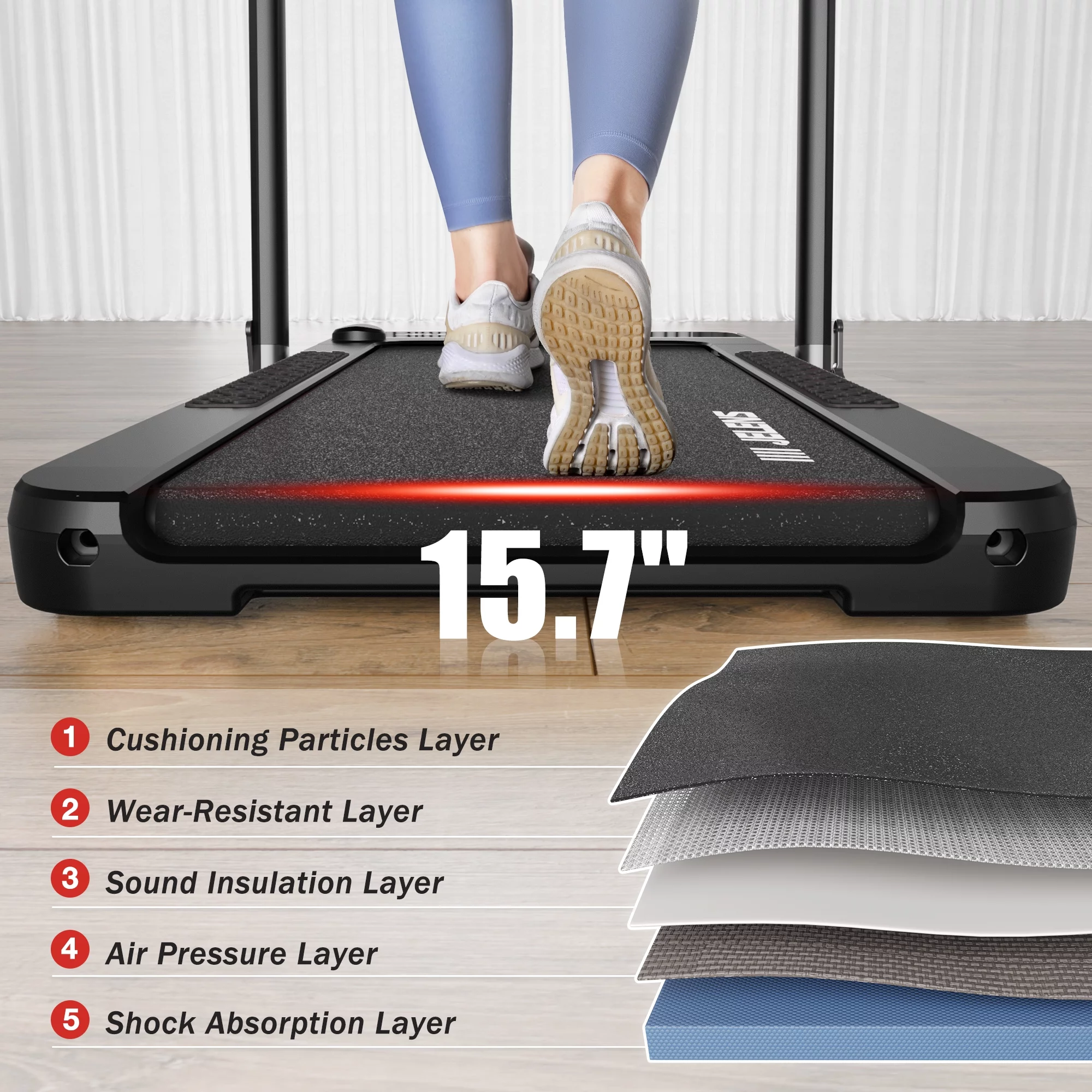 JELENS 2 in 1 Incline Treadmill Under Desk Walking Pad 2.5HP Home Folding Treadmills with Gesture Sensing Control, Walking Machine for Office with Led Display - Womvr